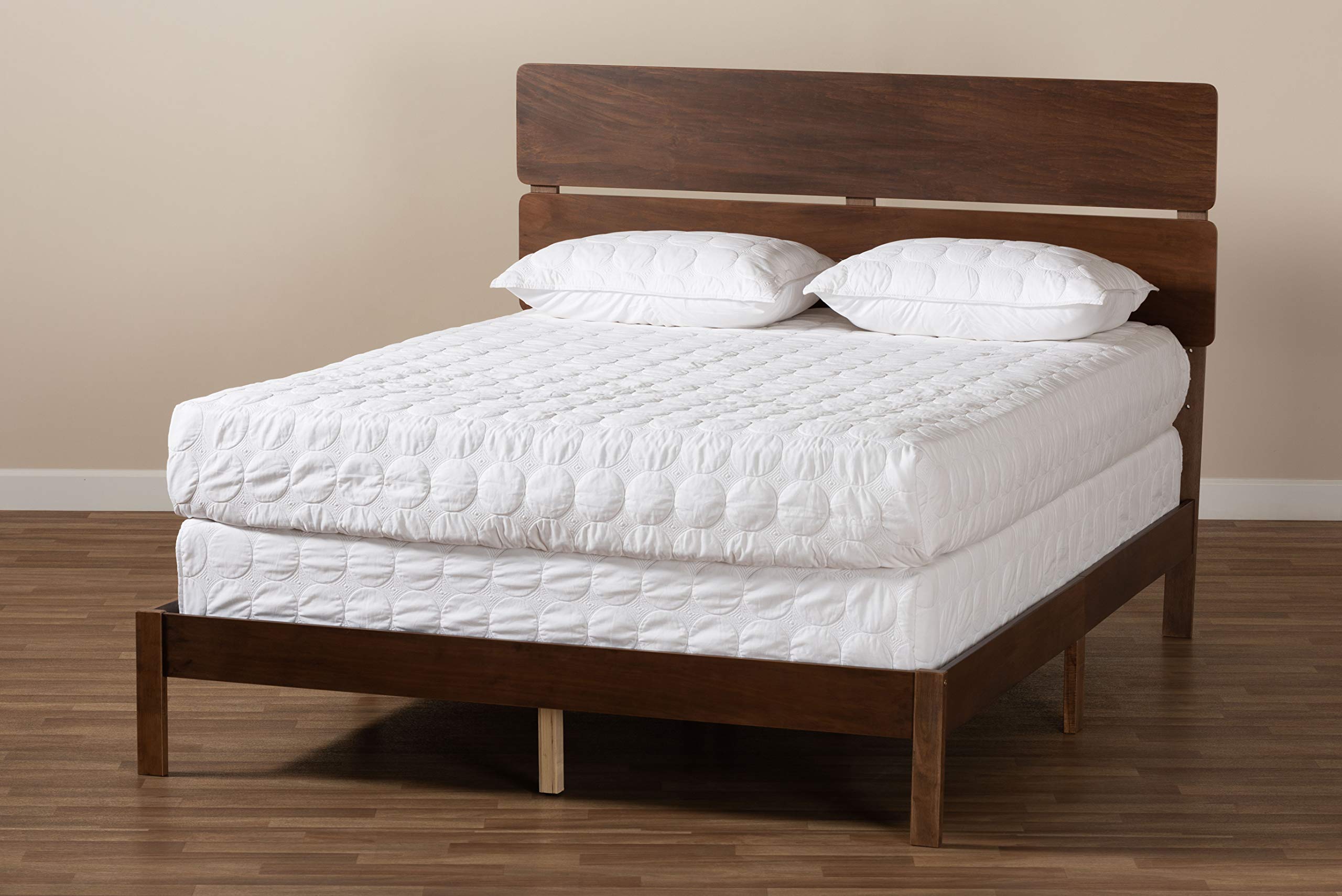 Baxton Studio Queen Size Bed Frame with Walnut Finish - Requires Box Spring - Perfect for Modern Bedrooms, Guest Rooms & Master Suites