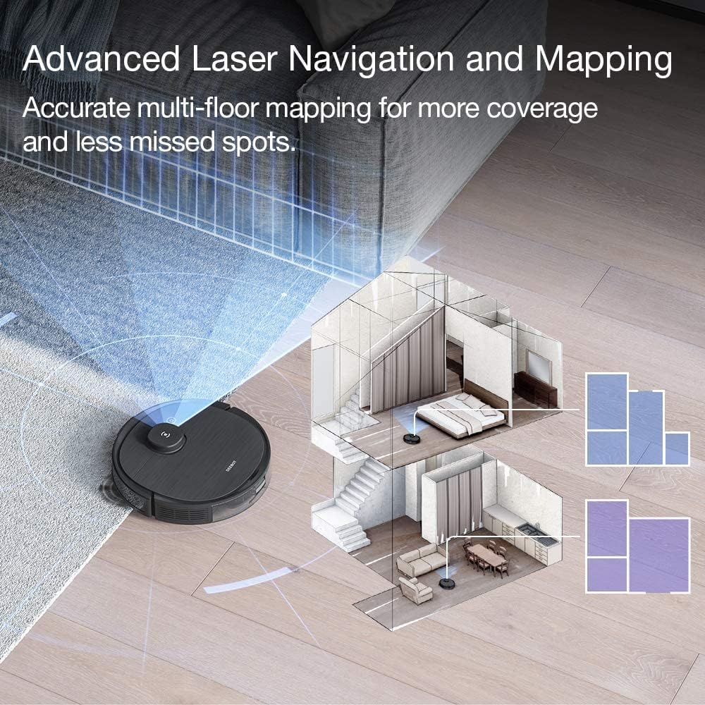 ECOVACS DEEBOT T8+ Robot Vacuum and Mop Combo with Laser Mapping, 3D Obstacle Detection - Smart Self-Charging Robotic Cleaner for Hardwood Floors & Carpets | Perfect for Pet Hair, Large Homes & Daily Cleaning