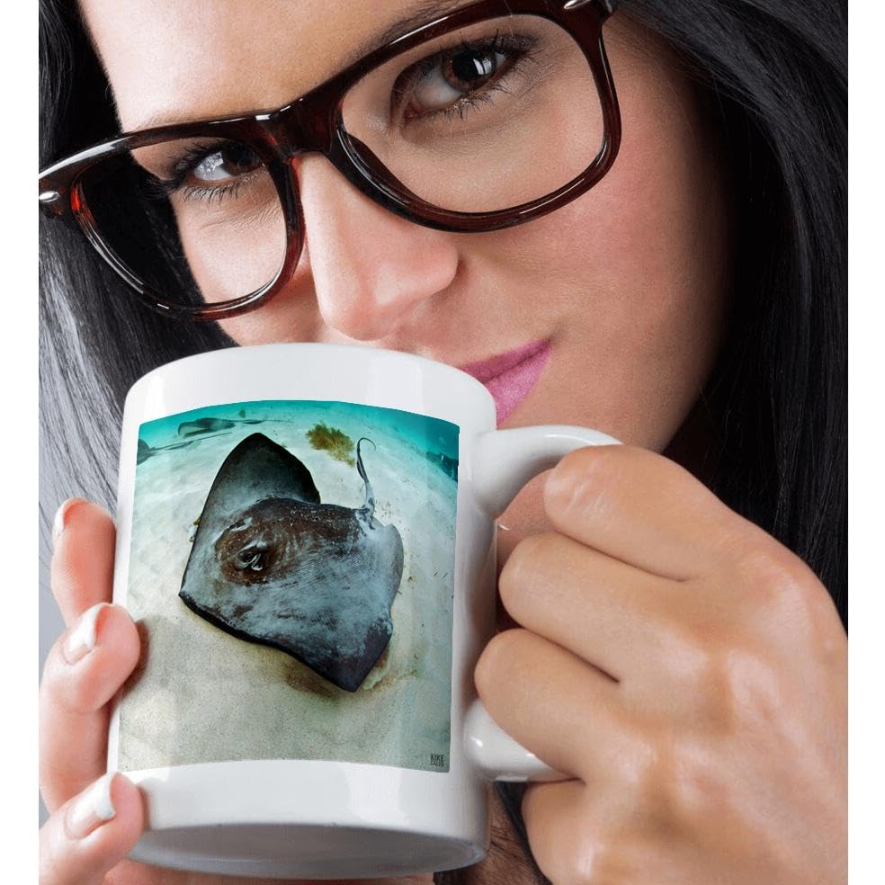3dRose 15 oz Multicolor Ceramic Mug with Southern Stingray Design - Dasyatis Americana in Blue Caribbean Waters at Gibbs Cay - Perfect for Coffee, Tea & Office Use