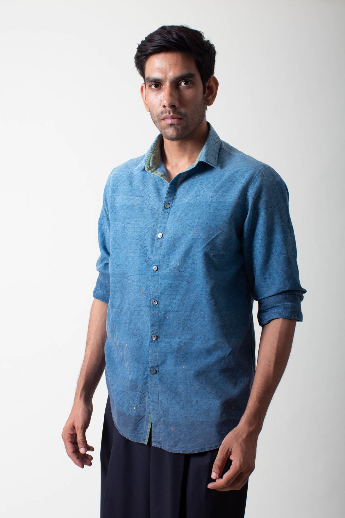 Handmade Classic Cotton Shirt - Navy Ombre Handwoven for Men & Women | Perfect for Casual Wear, Office & Outdoor Activities