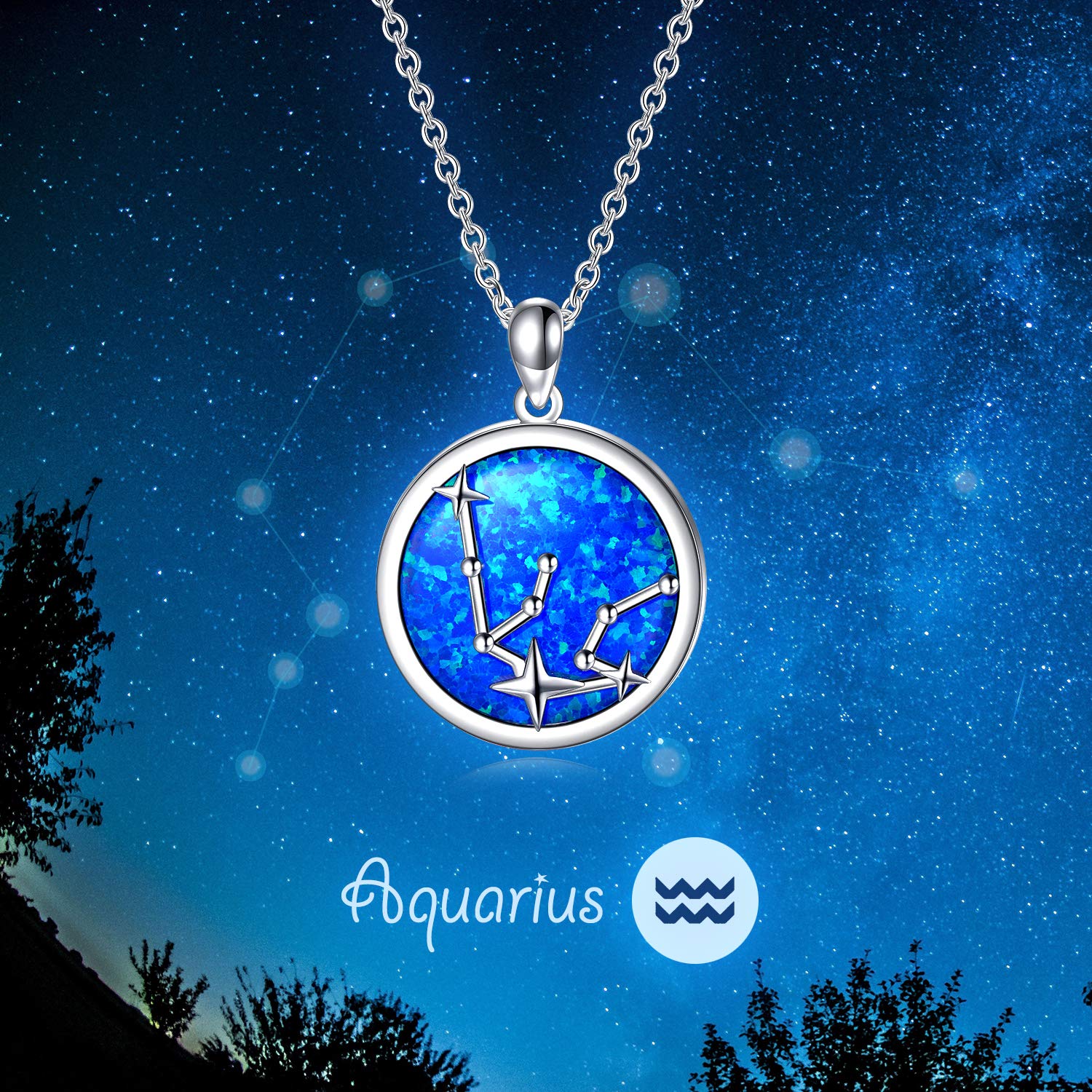 SOULMEET Sterling Silver Zodiac Necklace for Women - Simulated Opal Birthstone Jewelry Gift for Birthday, Christmas, Anniversary & Valentine's Day | Elegant Everyday Wear & Special Occasion Accessory