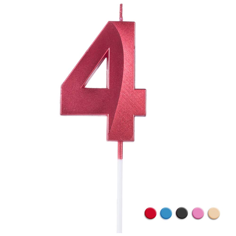 3D Big Number Birthday Candles - Multicolor Cake Topper Decorations for Parties, Anniversaries & Celebrations (Set of 4 Red Candles) - Perfect for Birthday Cakes, Cupcakes & Dessert Displays