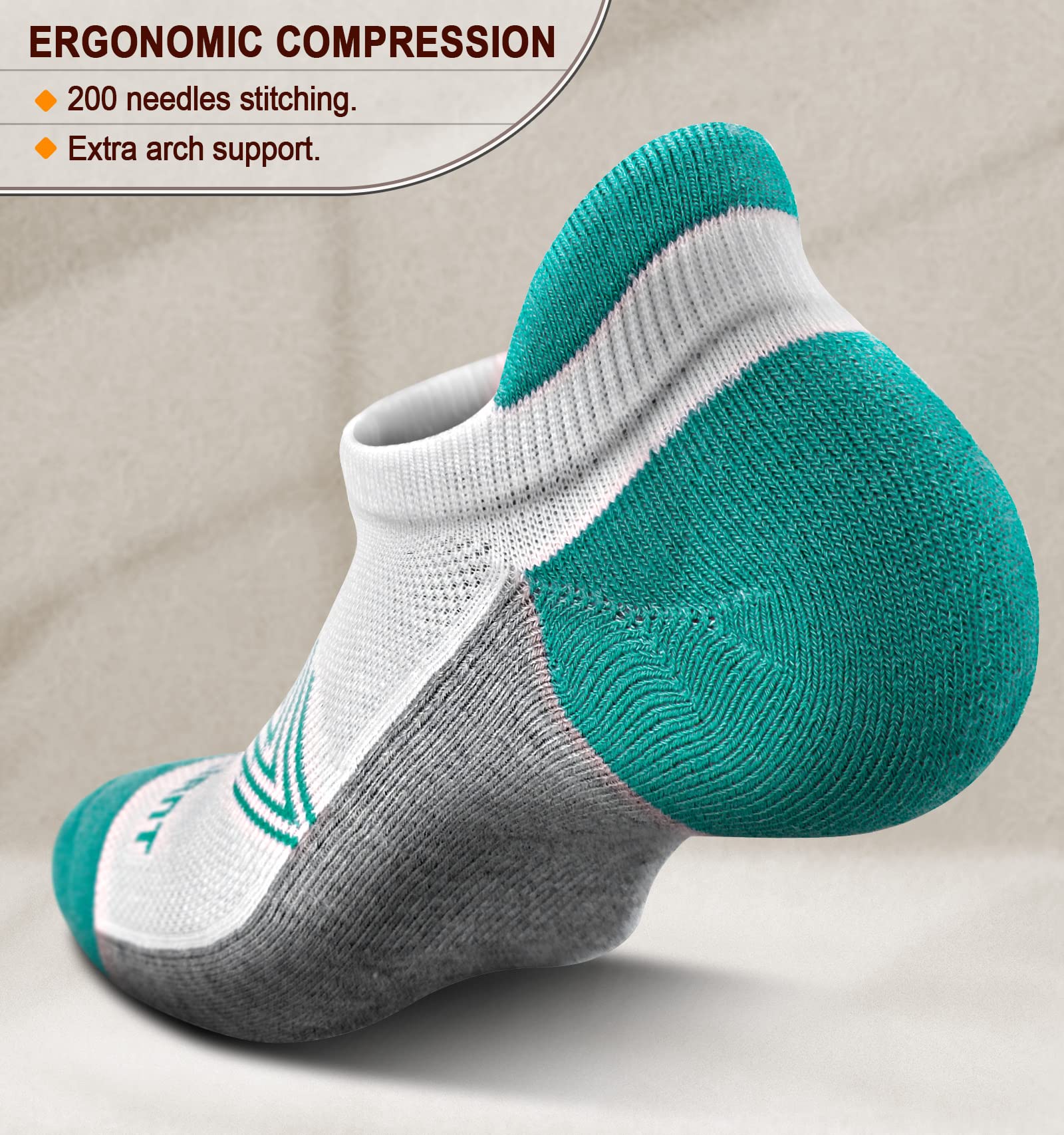 BULLIANT Women's Athletic Ankle Socks 6-Pack - No Show Cushioned for Running & Walking with Arch Support - Gym & Daily Wear