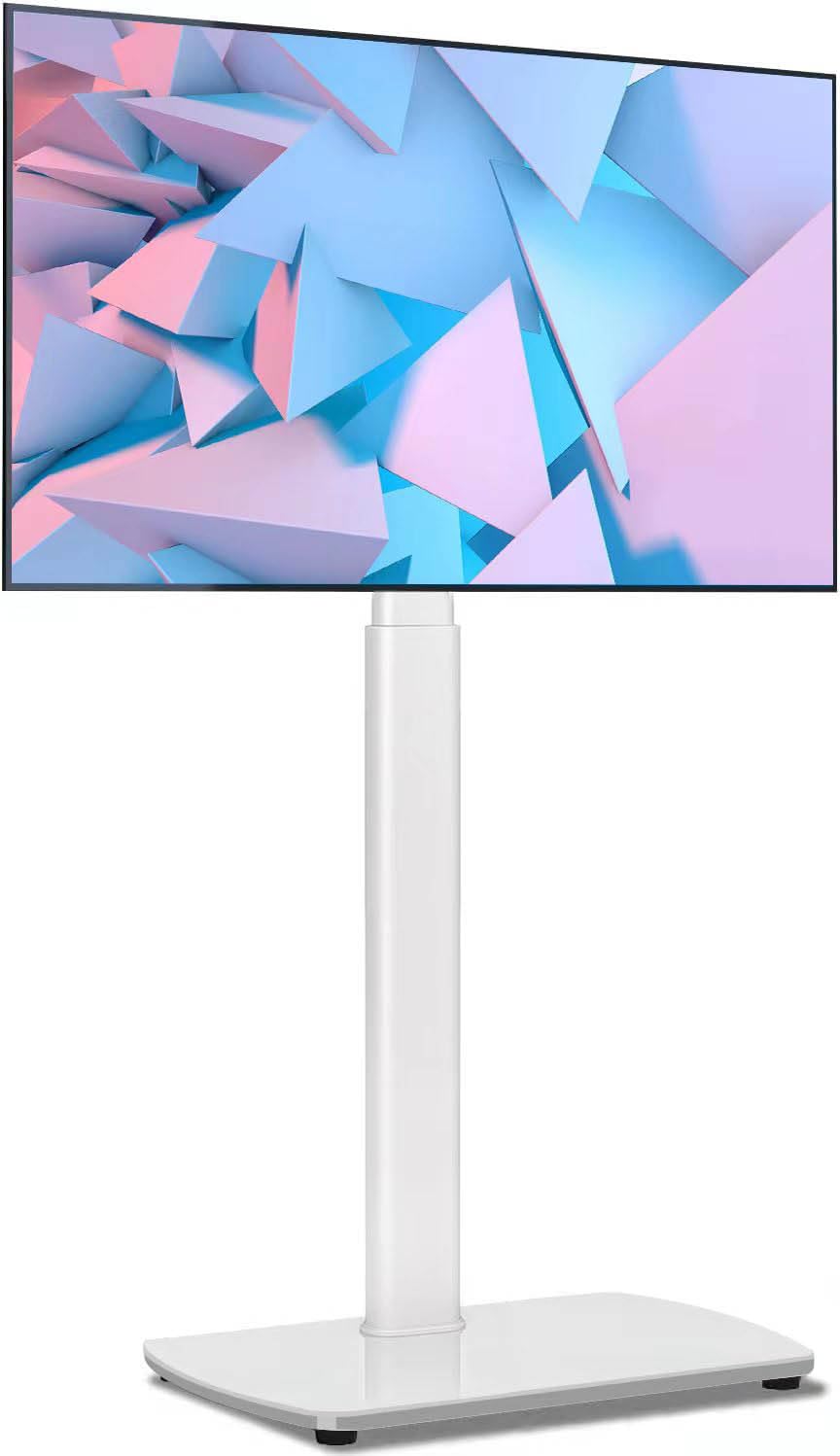 Universal TV Stand for 27-65 Inch TVs - YOMT Swivel Mount Floor TV Stand with Height Adjustment for LED LCD OLED Flat/Curved Screens - Space Saving Narrow Design for Bedroom, Living Room or Small Spaces - White