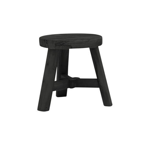 Pavia Round Footstool - Black Ottoman for Living Room, Bedroom & Office - Soft Fabric Footrest with Sturdy Wooden Legs - Perfect for Relaxing, Reading & Decorating