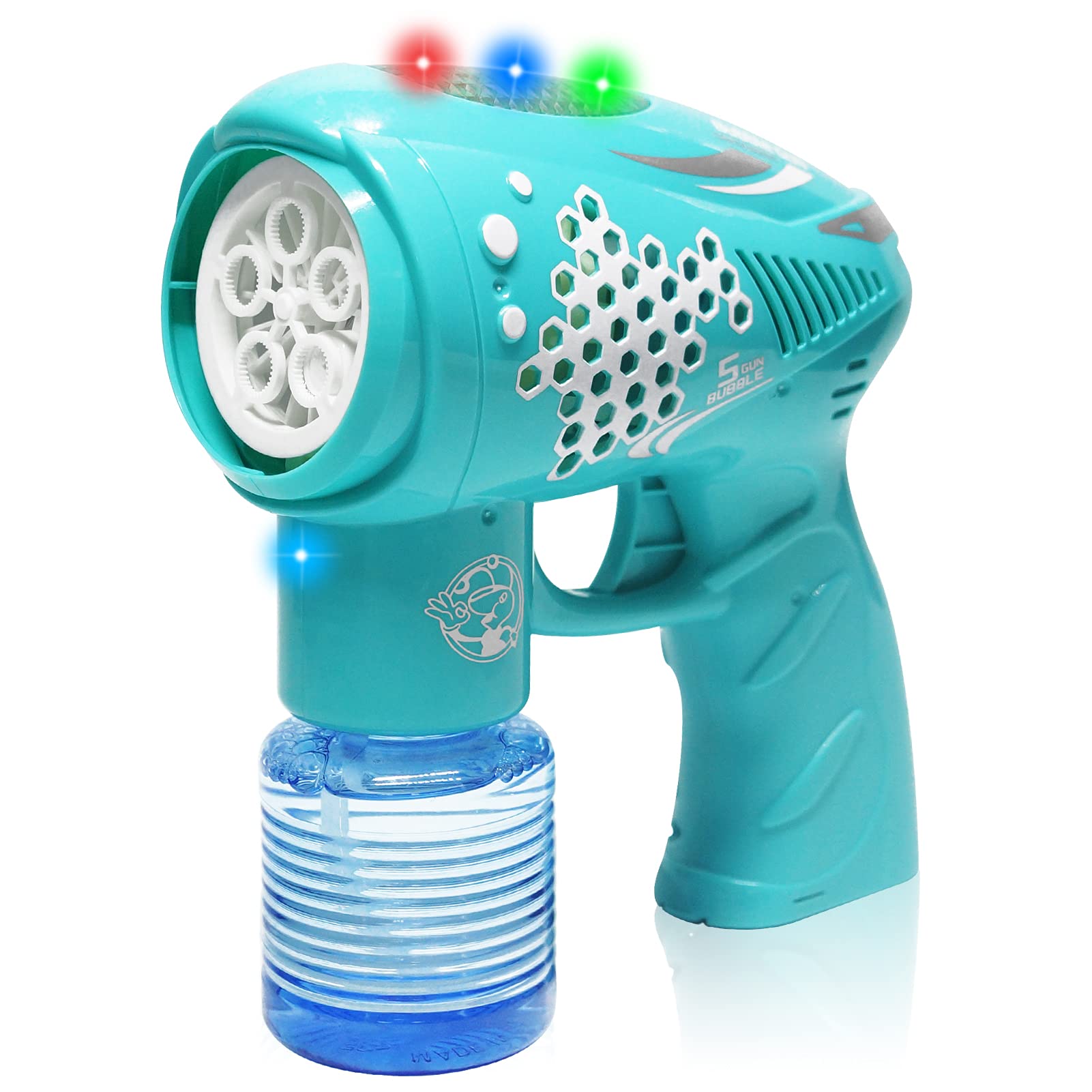 BIGMEDA Bubble Blower Machine with LED Lights & Music - Automatic Bubble Gun for Kids & Toddlers - Indoor & Outdoor Summer Party Toy - Perfect for Birthday Gifts, Backyard Play, Pool Parties (Blue)