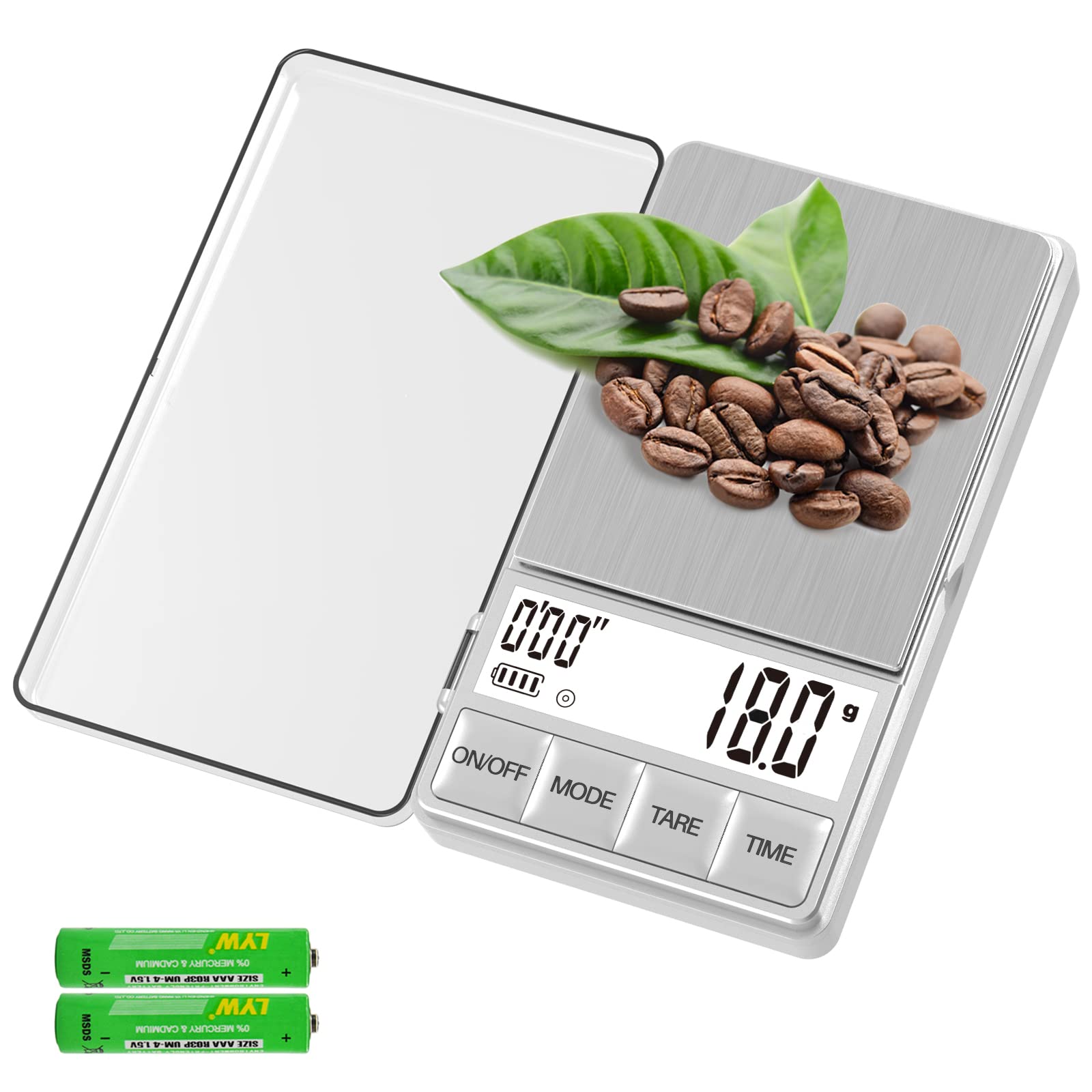 WEIGHTMAN Digital Coffee Scale with Timer - 1000g x 0.1g Precision, Stainless Steel Espresso Scale with Backlit LCD Display, Mini Food Scale for Kitchen & Travel (Grams/Ounces) - Perfect for Coffee Brewing, Baking & Portion Control