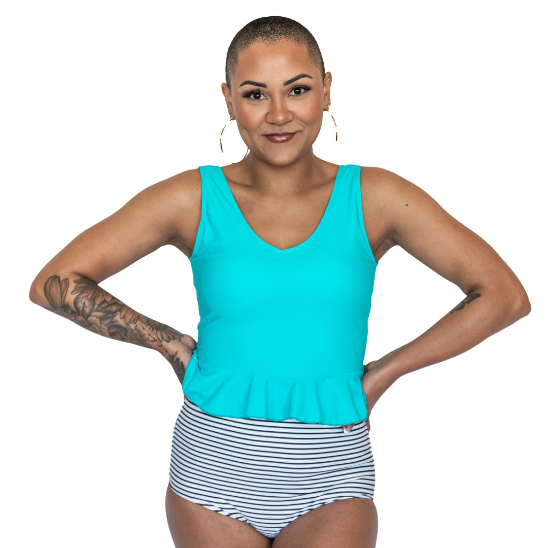 Fashionable V Neck Peplum Tankini Top for Women - Swimwear for Beach, Pool & Summer Vacations