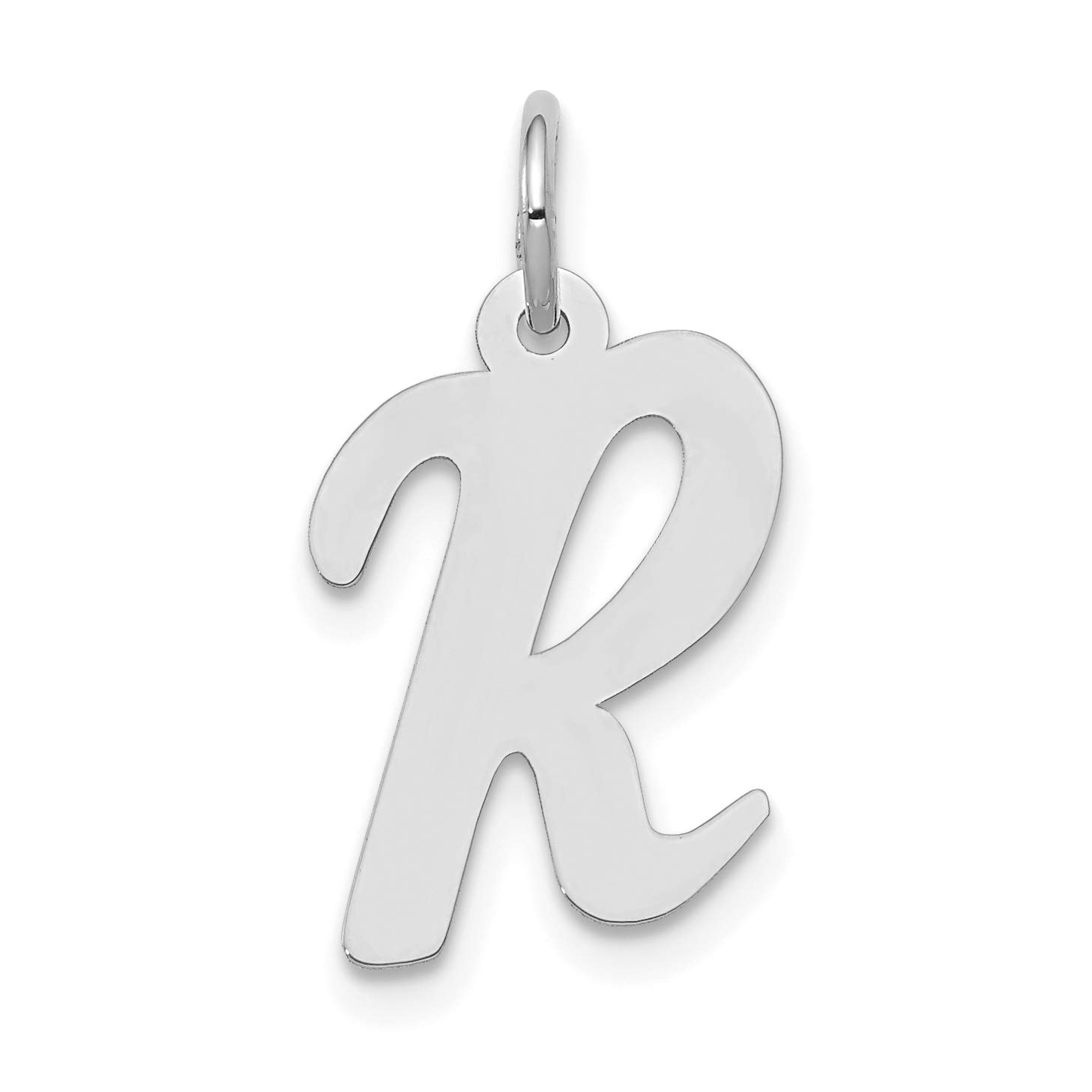 14K White Gold Medium Polished Flat Script Letter R Initial Charm Pendant 19x10-13mm - Elegant Personalized Jewelry Gift for Women, Perfect for Necklaces, Bracelets & Special Occasions