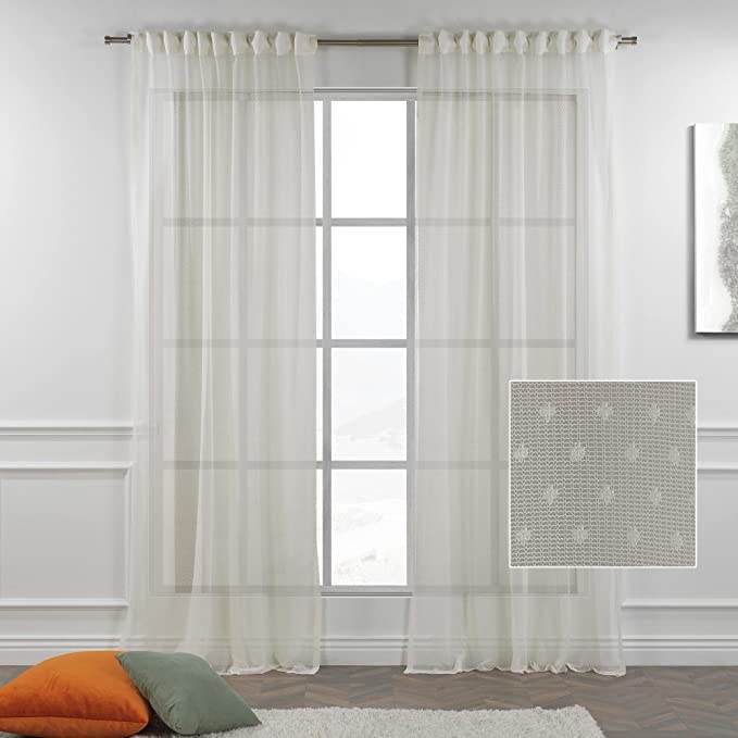 Elegant Cream Lace Sheer Curtains with Dots Pattern - Extra Long Set of 2 Panels (52