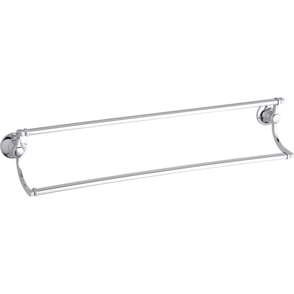 KOHLER BANCROFT 24-Inch Double Towel Bar - Polished Chrome Bathroom Towel Rack for Modern & Traditional Bathrooms - Perfect for Hanging Hand Towels & Washcloths