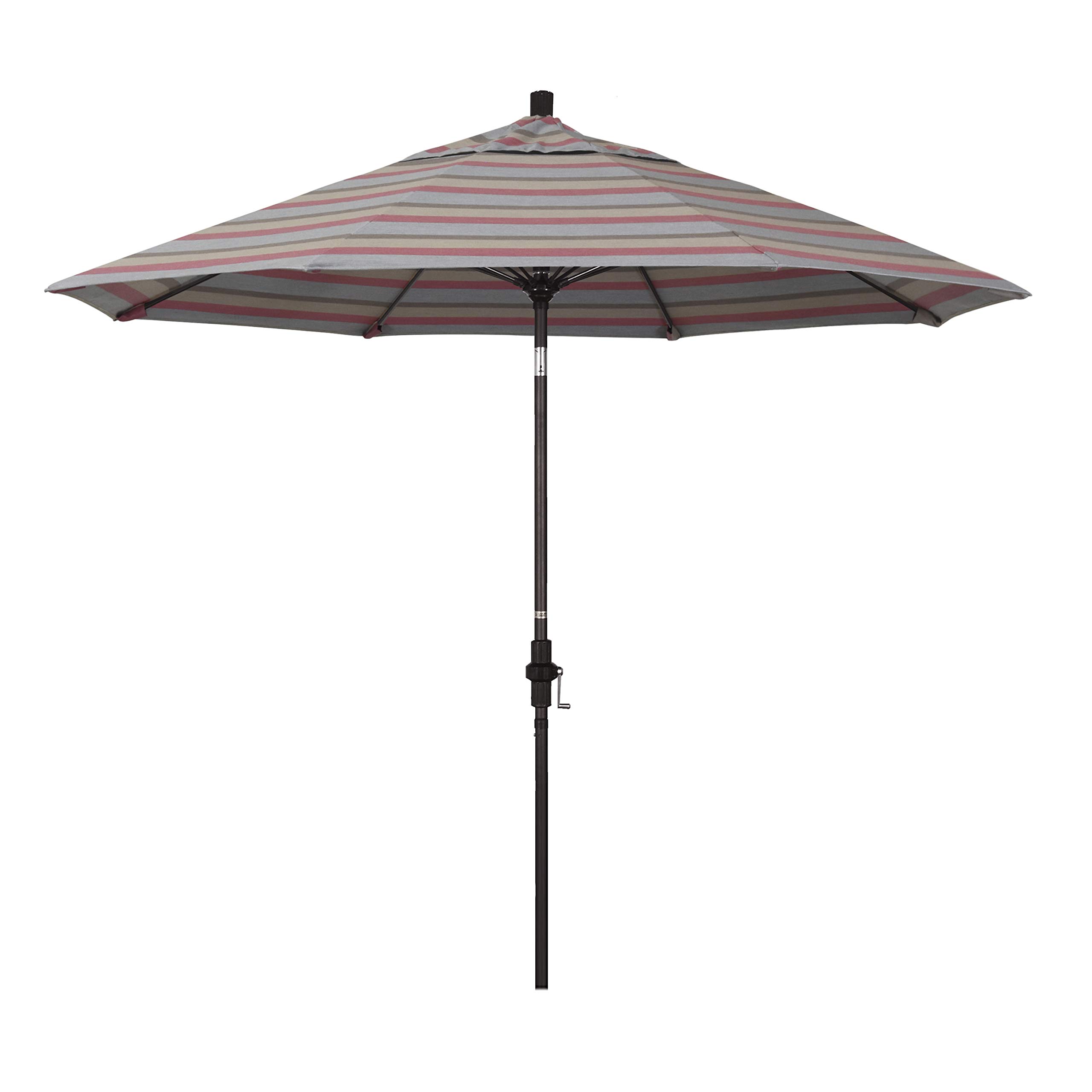 9' Round California Patio Umbrella with Crank Lift & Tilt - Bronze Aluminum Pole & Fiberglass Ribs - Sunbrella Gateway Blush Fabric for Outdoor Dining, Poolside & Garden Relaxation