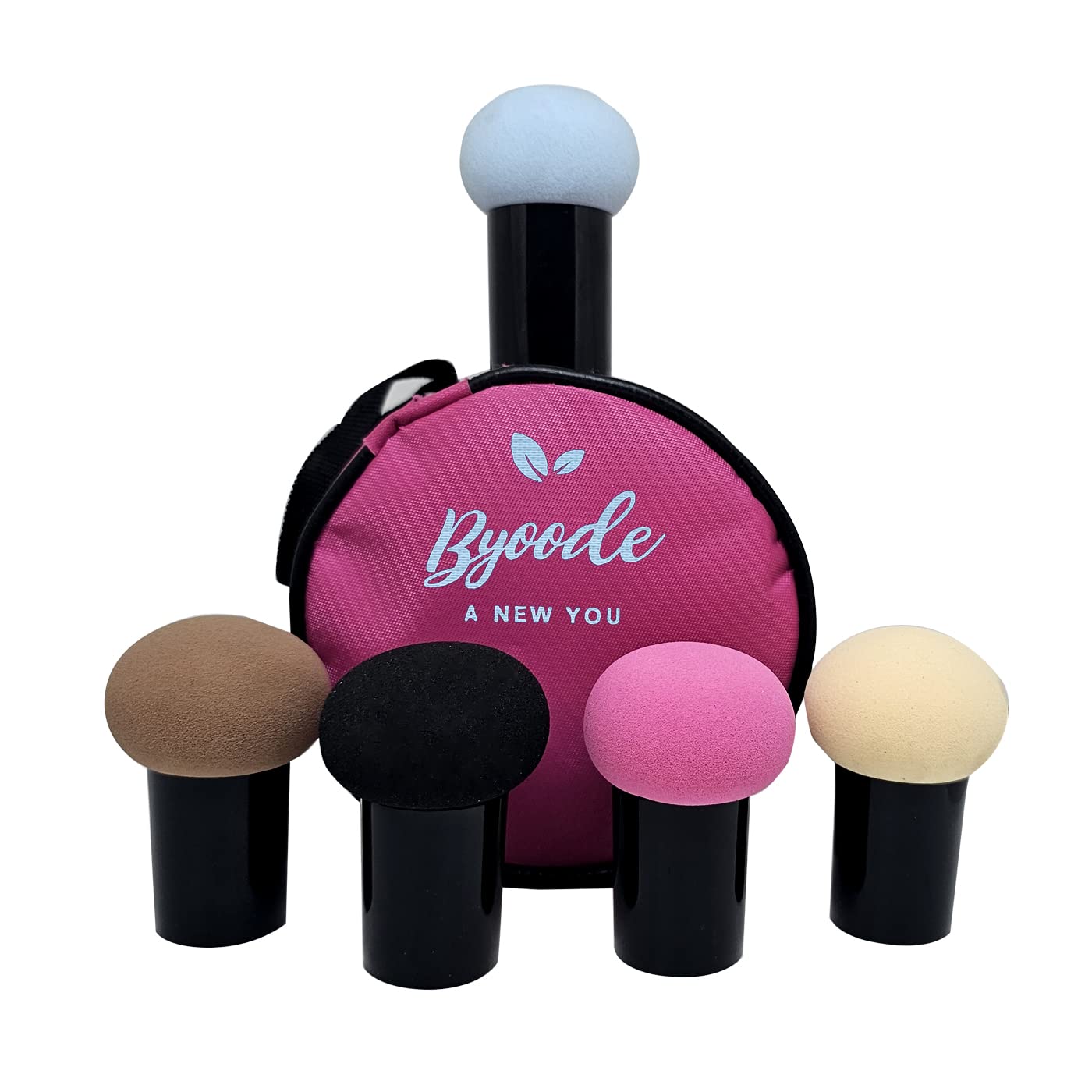 Byoode 5-Piece Mushroom Head Beauty Blender Set - Soft Makeup Sponge Puff for Foundation & Concealer - Includes Travel Pouch (Multicolor) - Perfect for Flawless Blending & On-the-Go Touchups