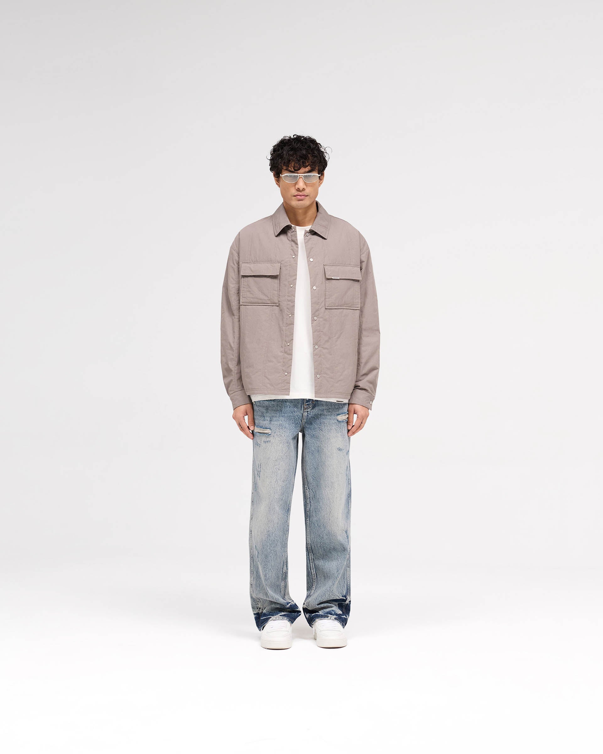 Quilted Overshirt Jacket for Men - Mid Grey Color, Lightweight Warm Layering for Fall & Winter Outdoor Activities