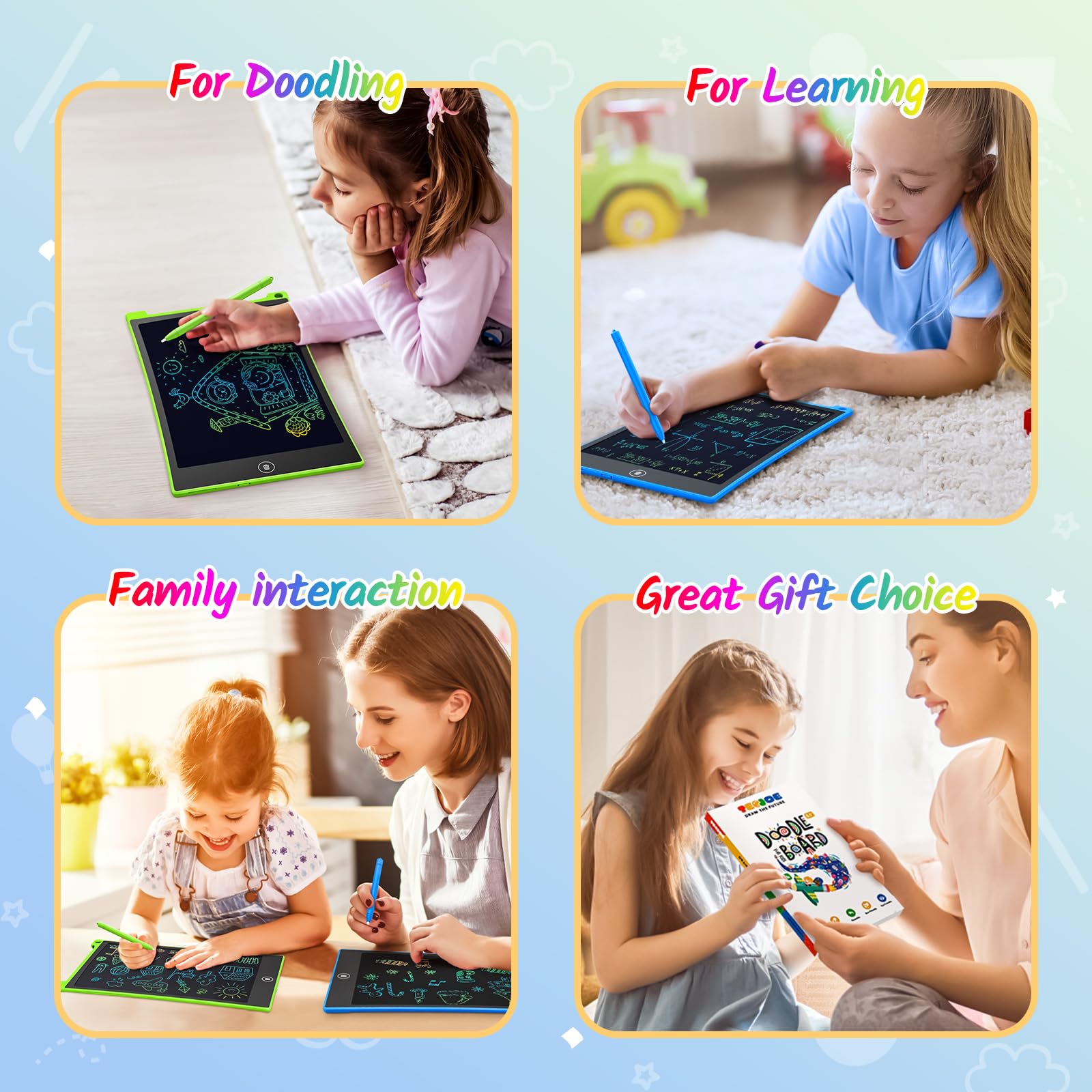 TECJOE 2 Pack LCD Writing Tablet - 10 Inch Colorful Doodle Board Drawing Pad for Kids, Erasable Electronic Sketch Board - Best Travel Learning Toy & Christmas Birthday Gift for 3 4 5 6 Year Old Boys Girls Toddlers - Perfect for Home, School, Car Rides & Airplane Travel