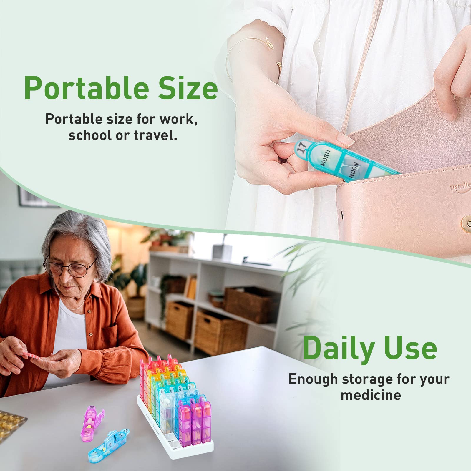 Odaro 30-Day Monthly Pill Organizer Box - 4 Times a Day Medication Dispenser with 120 Compartments, Portable Rainbow Pill Case for Vitamins & Supplements - Perfect for Travel, Home Use, and Daily Medication Management