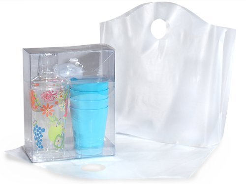 250 Pack Clear Wave Top Plastic Bags 18x15x6 Inches, 2.25 Mil Thick, 25% Recycled - Durable Shopping Bags & Gift Packaging for Retail Stores, Boutiques, Parties and Events