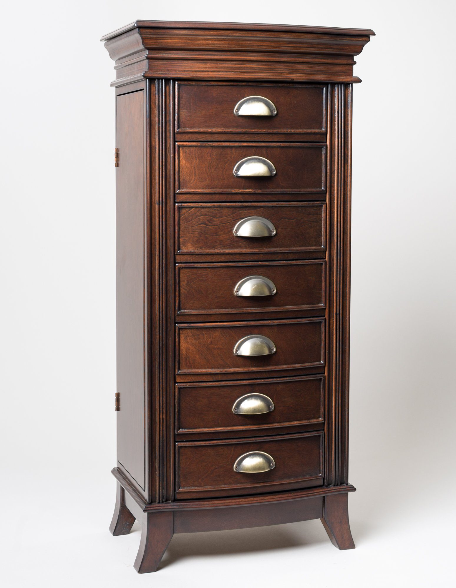 Hillary Dark Walnut 7-Drawer Wooden Jewelry Armoire with Mirror - Elegant Jewelry Storage Organizer for Necklaces, Rings & Earrings - Perfect for Bedroom, Closet or Dressing Room