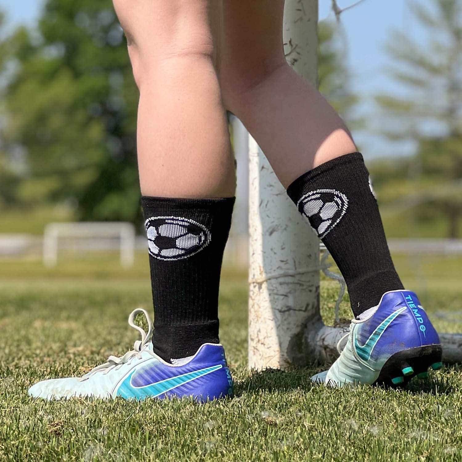 ChalkTalkSPORTS Soccer Performance Crew Socks for Youth & Adult - Breathable Mid-Calf Football Socks with Ball Design - Perfect for Training, Matches & Soccer Enthusiasts
