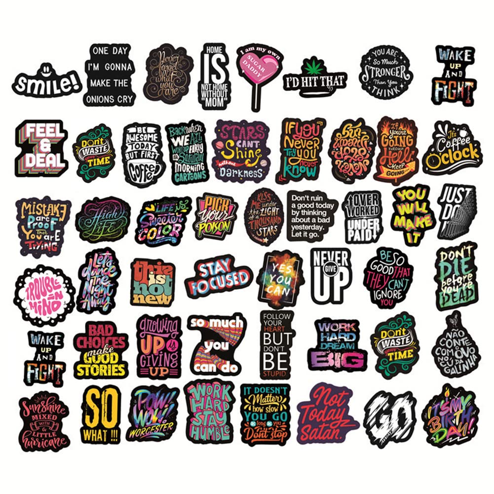 50 Pcs Motivational Quote Stickers - Waterproof Vinyl Decals with Inspirational Words for Teens & Adults - Perfect for Water Bottles, Laptops, Bikes, Luggage & Phones - Great for School, Office & Daily Encouragement