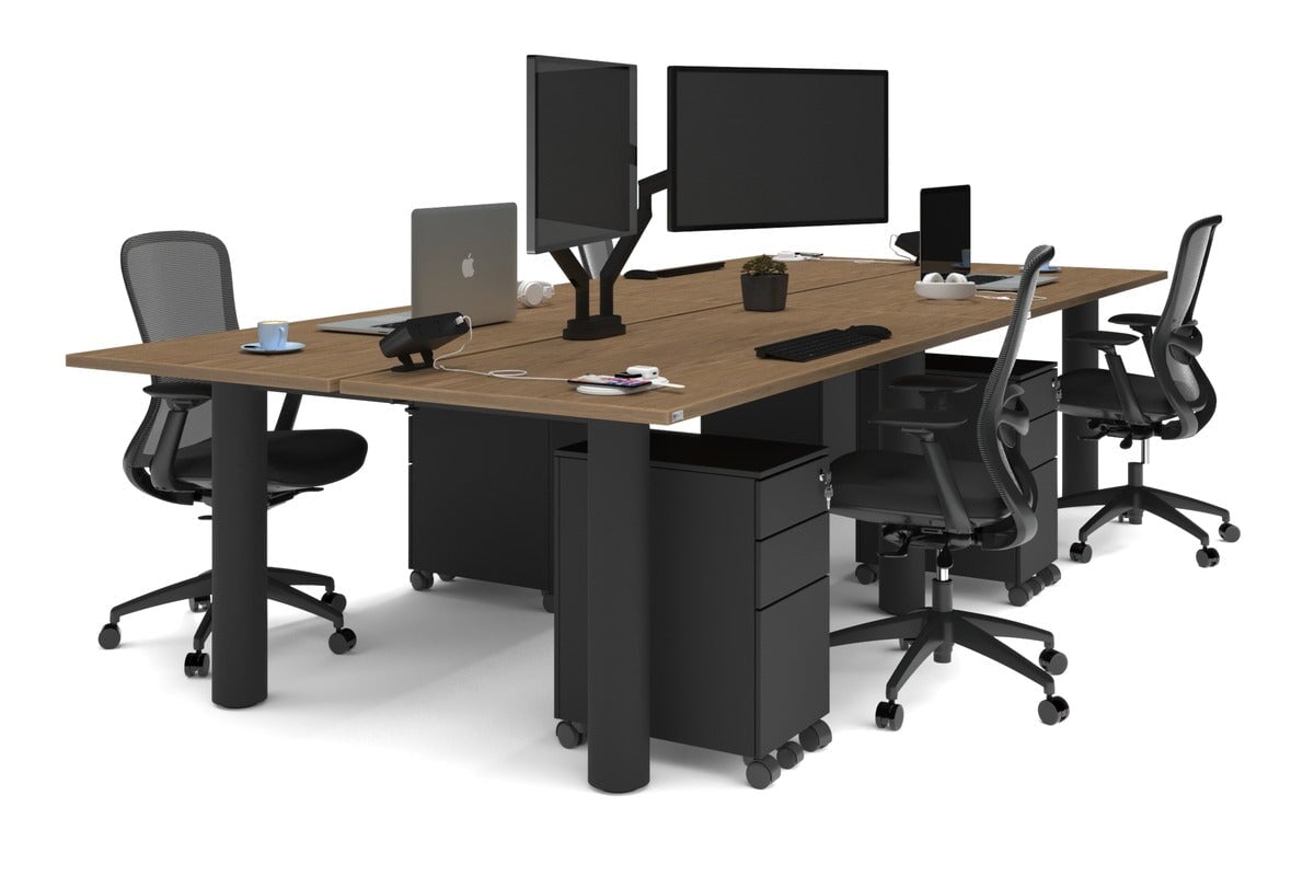 Quadro Cylinder Leg 4-Person Office Workstation Desk [1600L x 700W] - Modern Office Furniture for Team Collaboration & Productivity