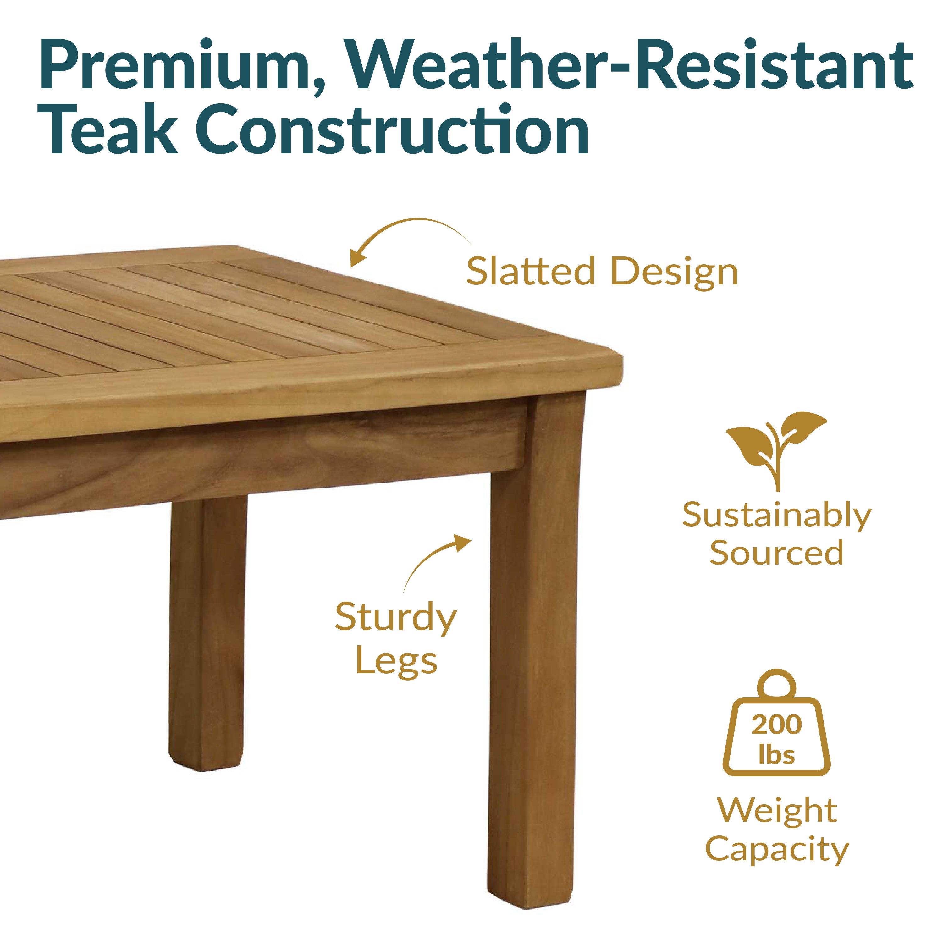 Premium Teak Wood Outdoor Coffee Table - Weather-Resistant Stain Finish - 45