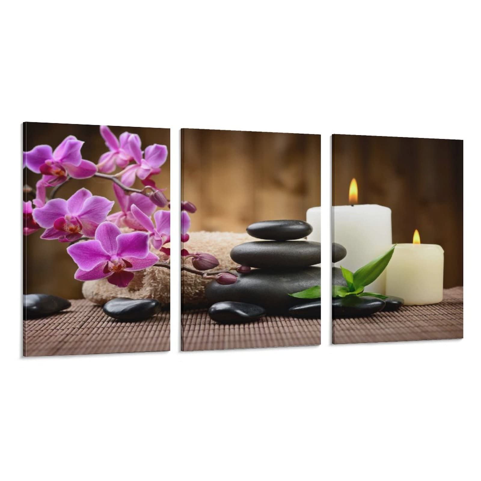 3-Piece Spa Bathroom Decor Set - Yoga Meditation Zen Wall Art with Candle, Phalaenopsis & Stone Painting - Calming Canvas Art Poster for Bedroom, Living Room, Bathroom - 20x30inch (50x75cm) - Perfect for Relaxation, Meditation Spaces & Home Spa Decor