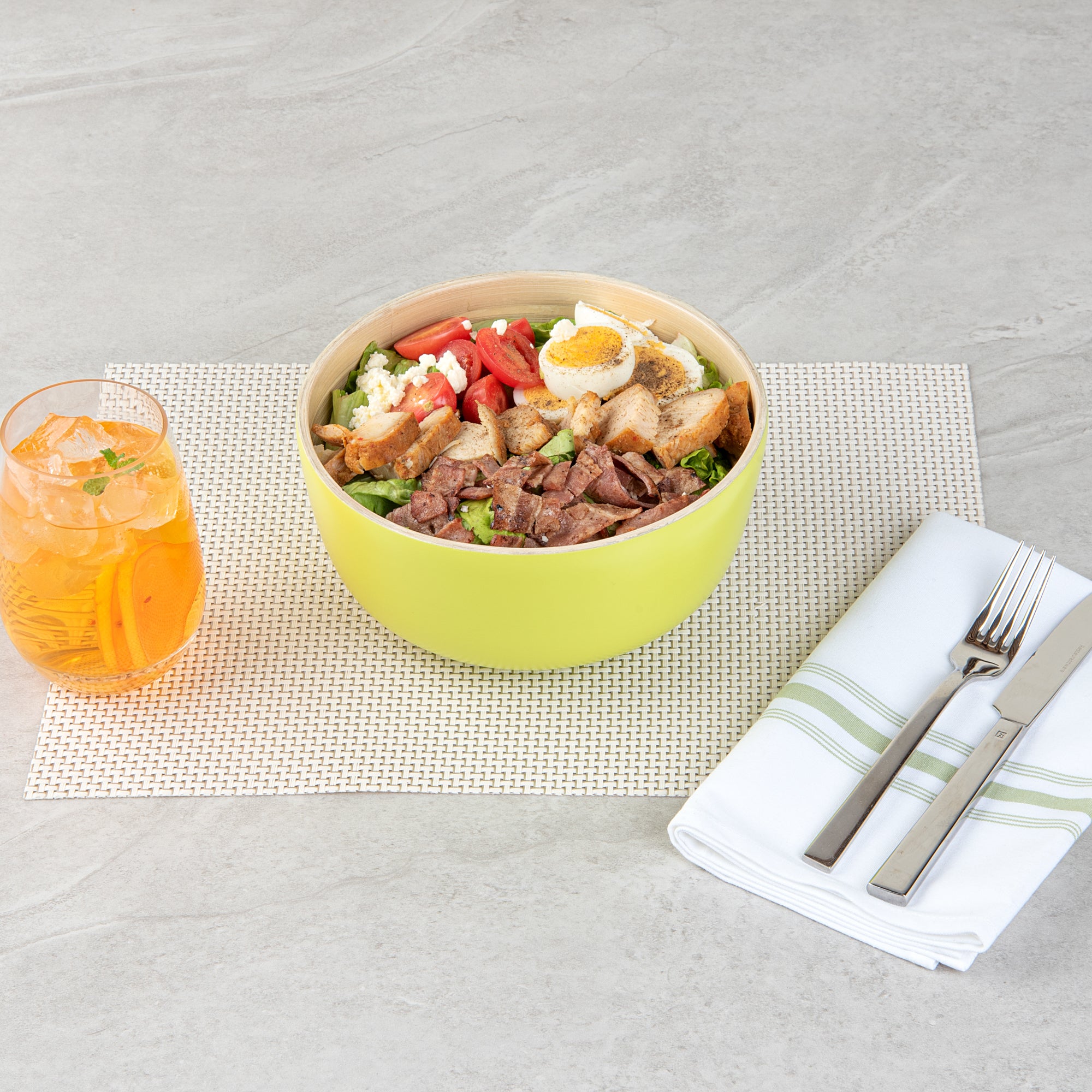 Bambuddha 15 oz Round Green Spun Bamboo Salad Bowl - Eco-Friendly Small Serving Bowl 7.75
