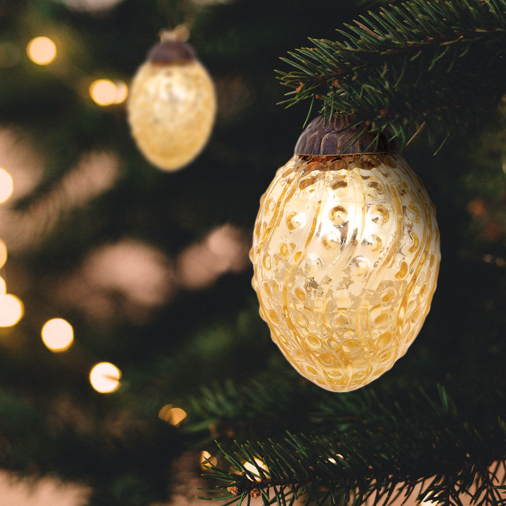 2.5 Inch Gold Marie Mercury Glass Egg Ball Ornament - Elegant Christmas Tree Decor for Holiday Home & Party Decoration
