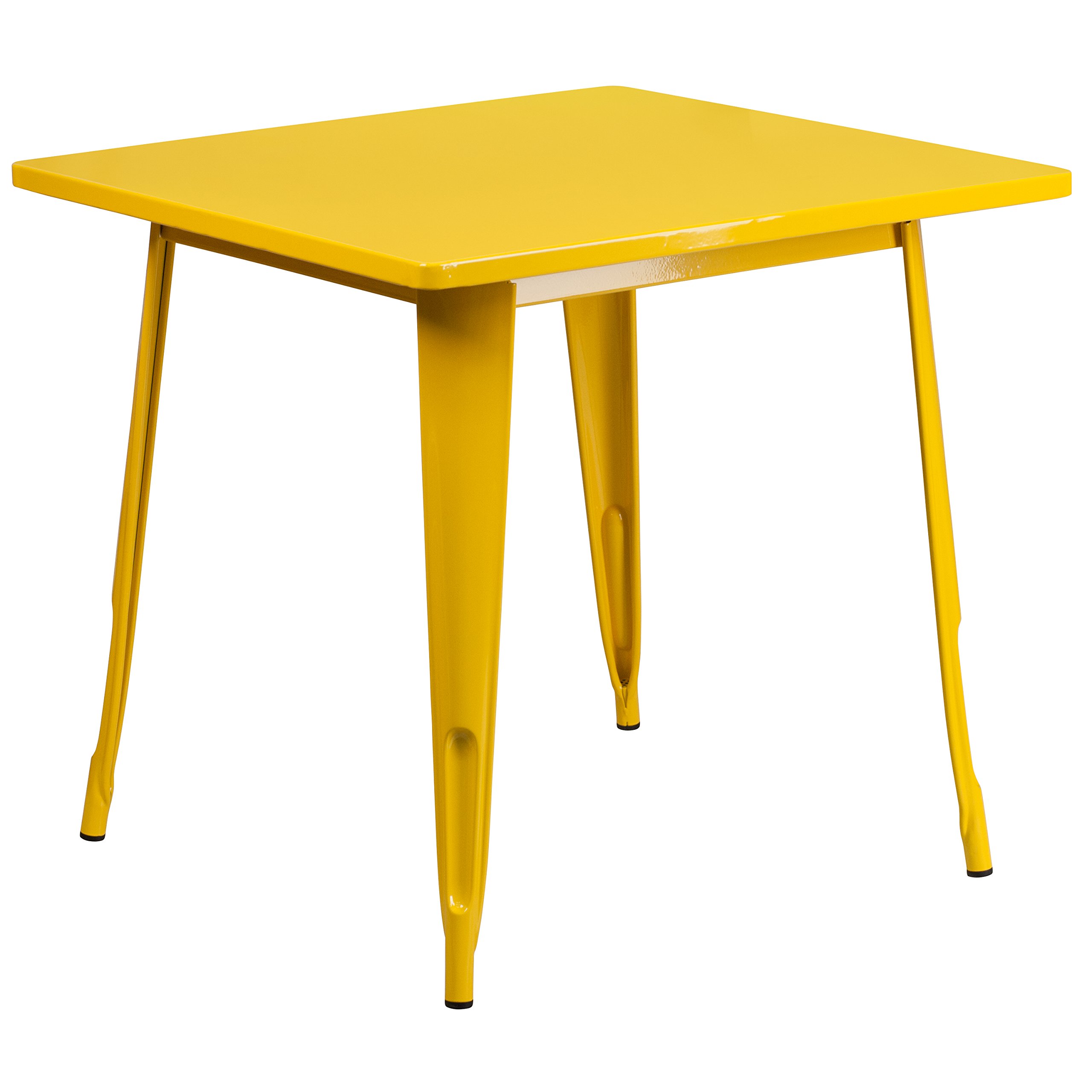 EMMA & OLIVER 31.5 Inch Square Metal Bistro Table - Commercial Grade Indoor Outdoor Dining Table for Patio, Restaurant, Cafe - Weather-Resistant Yellow Finish for Outdoor Use