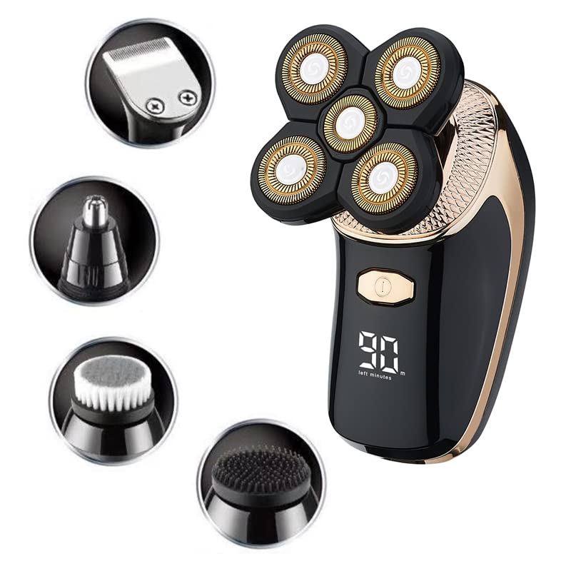 5-in-1 Electric Shaver Kit for Bald Men - Waterproof Wet/Dry Head & Facial Hair Trimmer, Body Groomer & Beard Shaver - Perfect for Travel, Gym & Daily Grooming Routine
