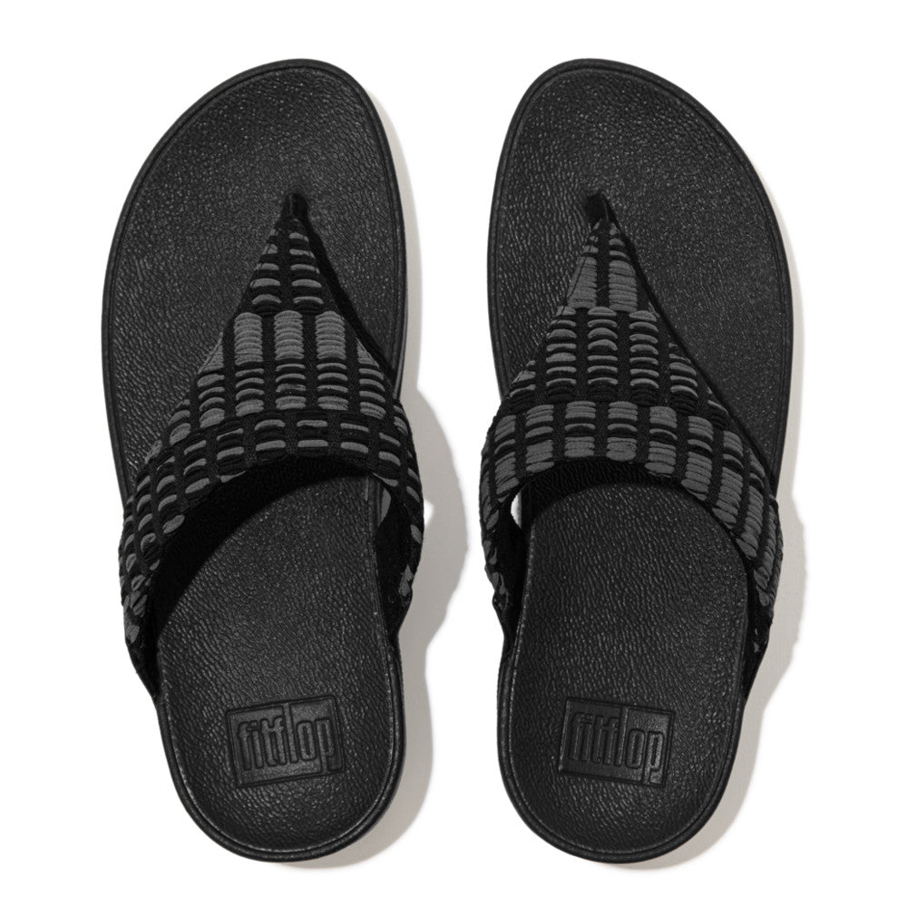 FITFLOP LULU ART DENIM TOE POST SANDAL - Women's Comfortable Slide Sandals with Arch Support | Perfect for Beach, Pool, and Summer Casual Wear