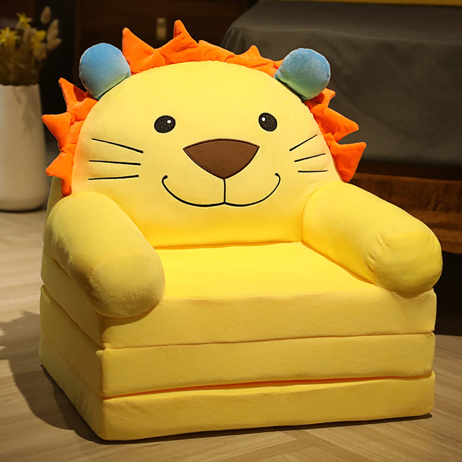 YUDIZWS Foldable Kids Sofa - Plush Children's Armchair with Backrest, Convertible Toddler Bed, Soft Cartoon Upholstered Couch for Boys & Girls - Perfect for Playroom, Nursery & Bedroom Decor