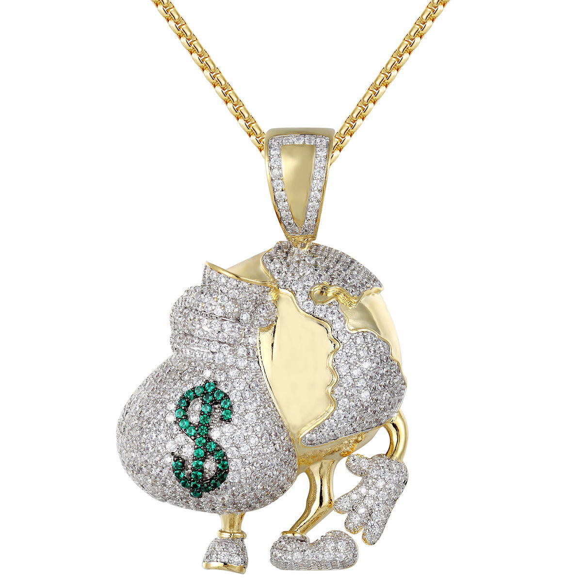 Men's World Globe Money Bag Pendant Necklace - Unique Dollar Sign Charm for Travel Enthusiasts & Gift Ideas