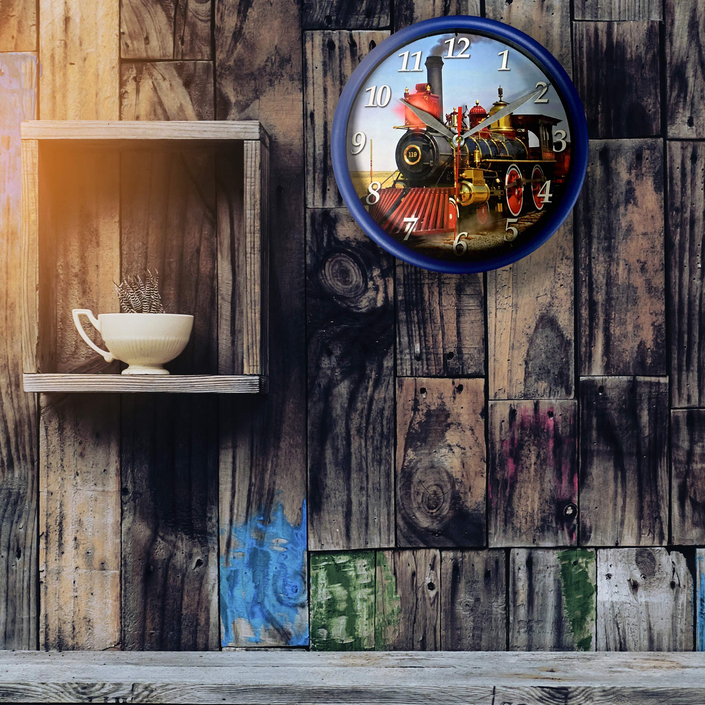 8 Inch Train Themed Wall Clock with Sound & Light Effects - Perfect for Bedroom, Living Room, Kids Room & Nursery Decor | Unique Home & Office Gift Idea