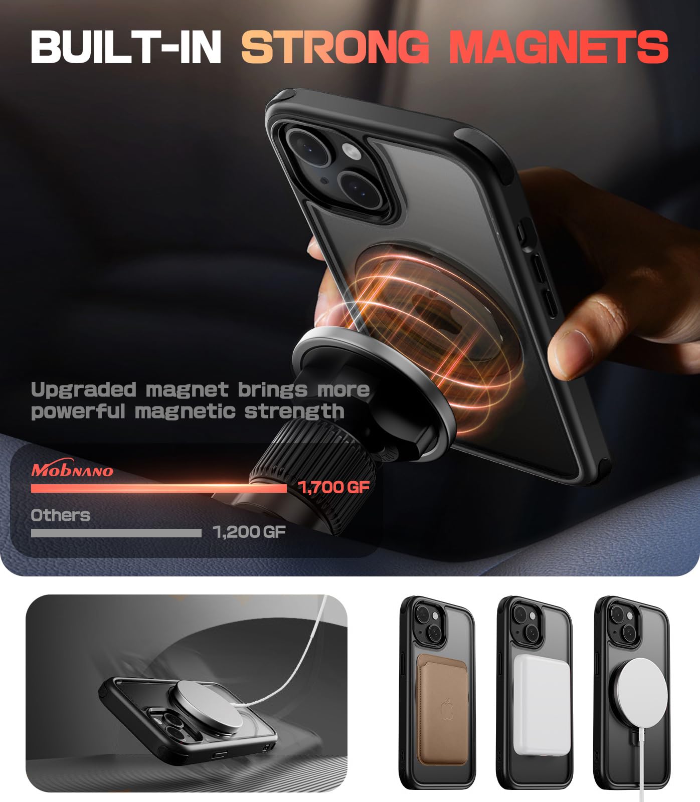 Premium Magnetic iPhone 15 Case with Stand - Military-Grade Protection, Crystal Clear Back, MagSafe Compatible, Anti-Yellowing & Scratch-Resistant Design - Perfect for Work, Travel & Everyday Use (Black)