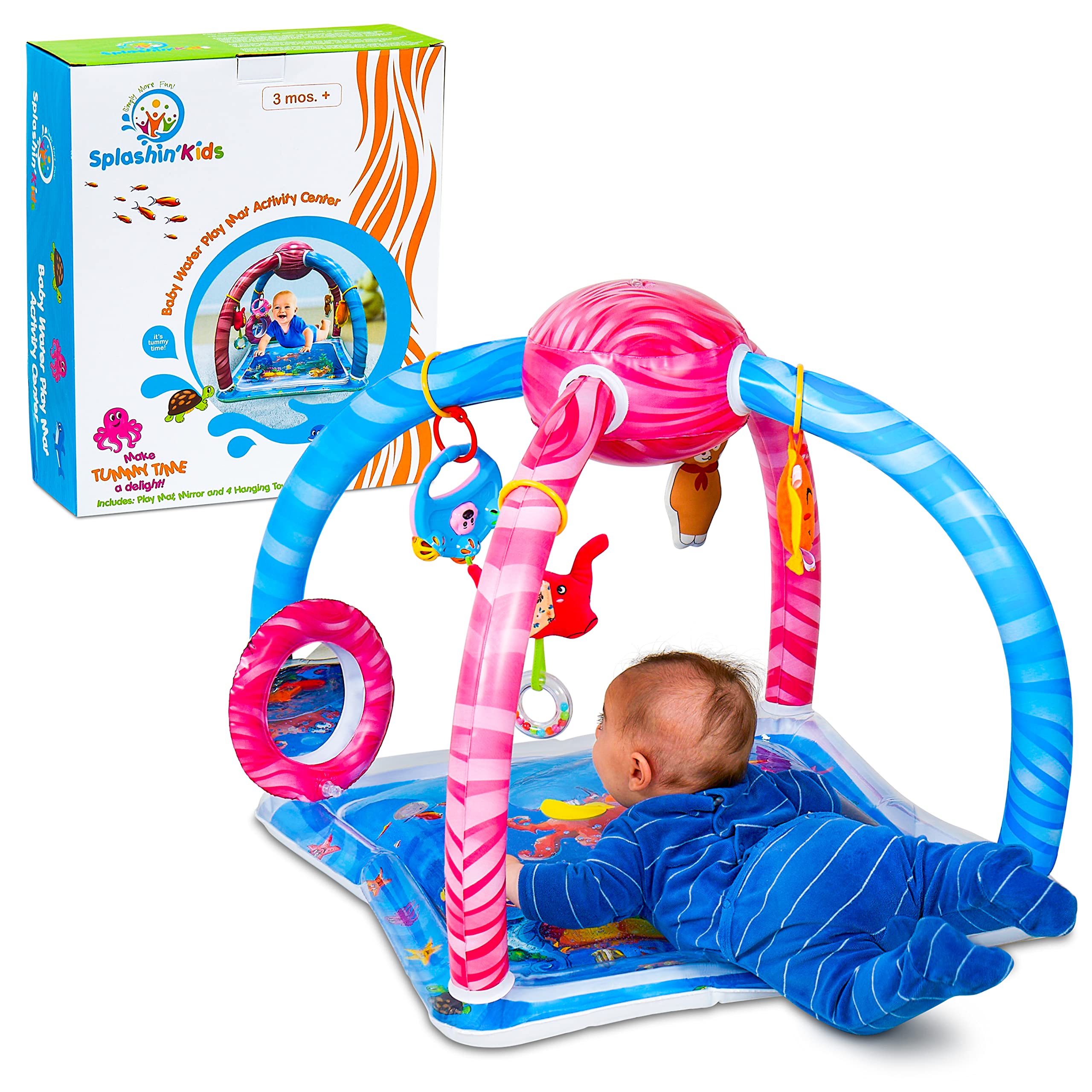 Splashin' Kids Baby Water Play Mat - Tummy Time Activity Center with Overhead Toys | Sensory Playmat for Infants | Indoor & Outdoor Water Fun for Newborns & Toddlers