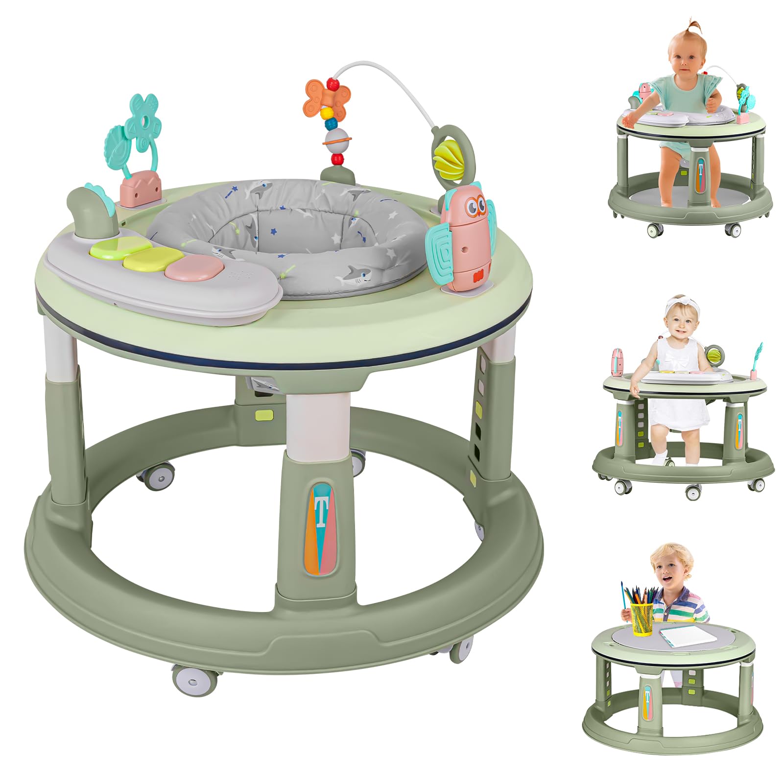 Baby Walker with Music & Lights - Adjustable Height Activity Center for Infants 6-18 Months | 360° Swivel Seat, Detachable Toys & Bounce Pad | Perfect for Learning to Walk & Playtime Fun