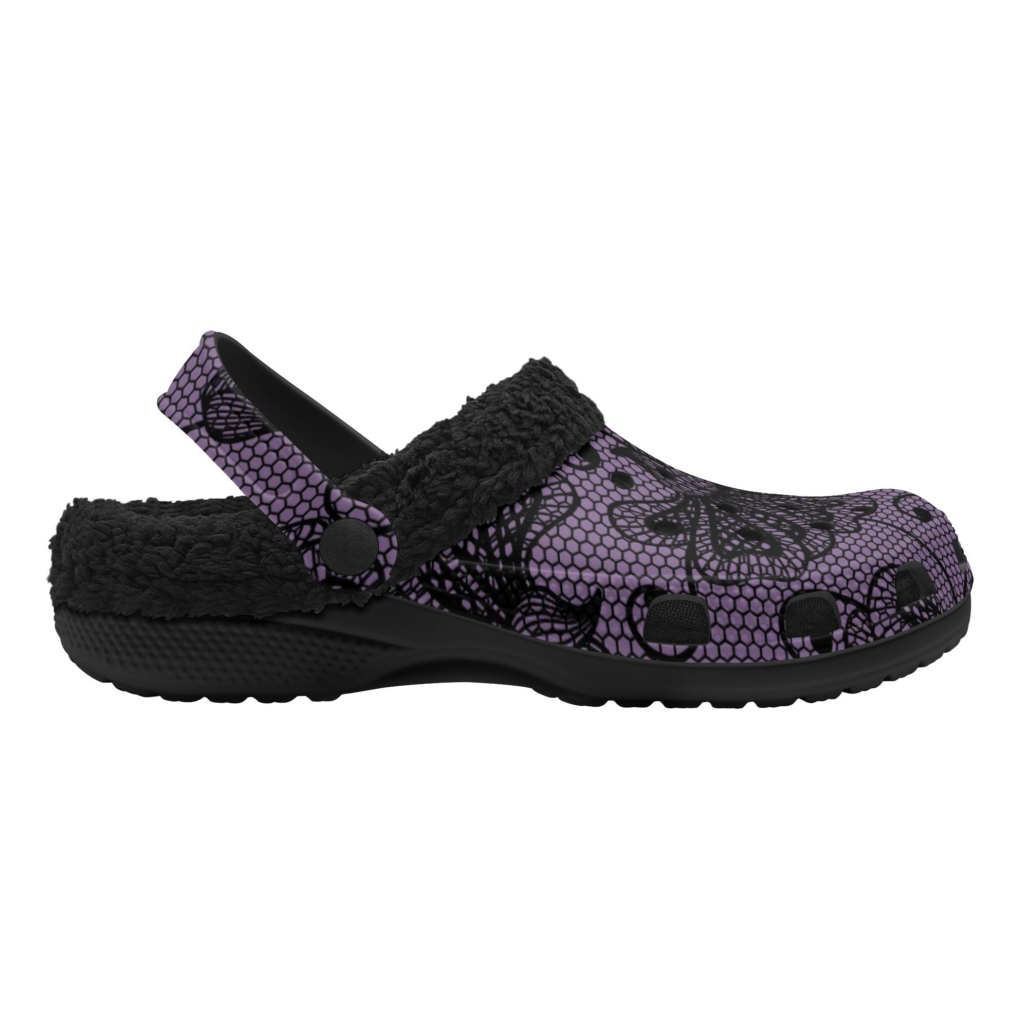 Cozy Lacy Purple Fleece Slippers for Women - Soft Indoor House Shoes with Elegant Design - Perfect for Winter, Lounge & Home Comfort