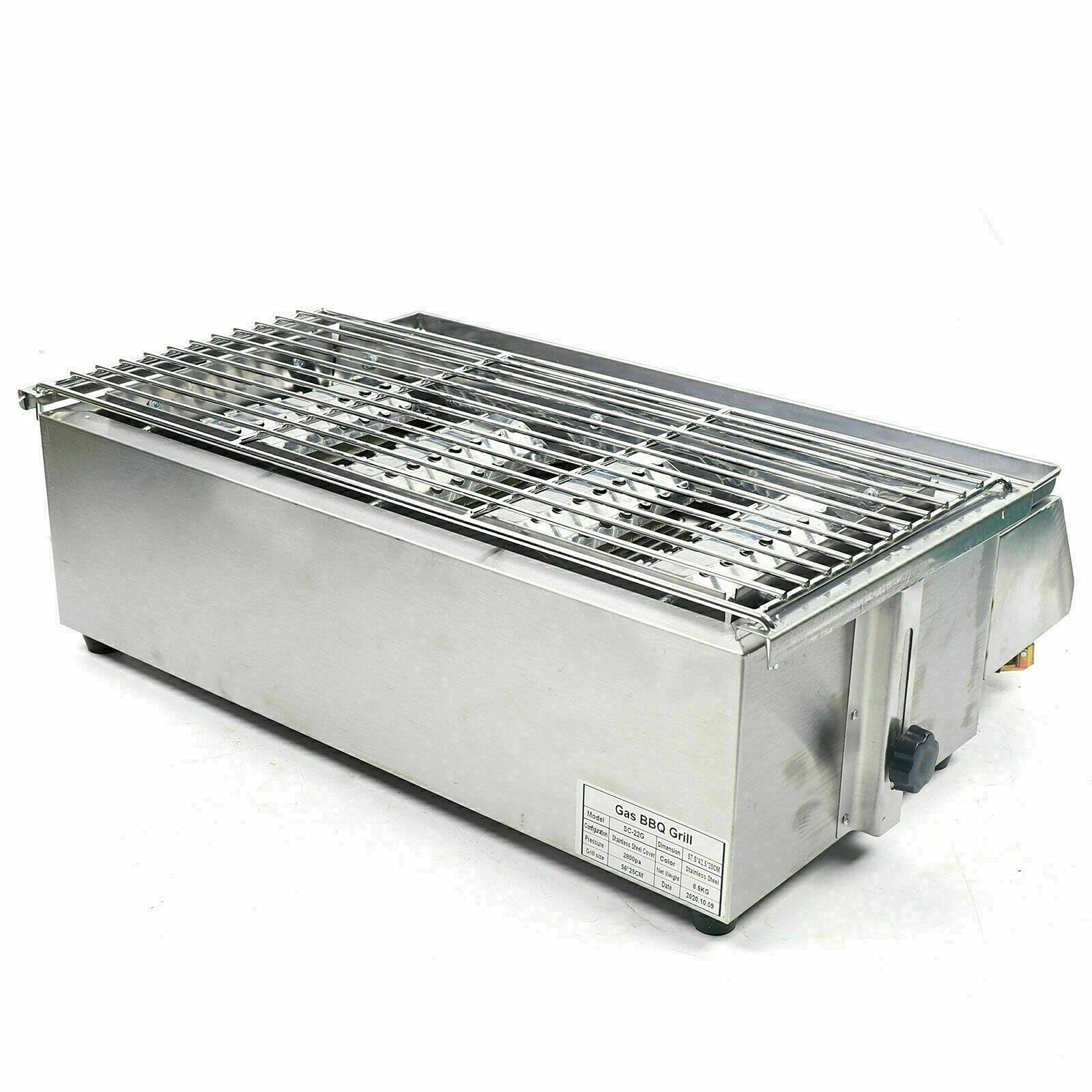 **Stainless Steel Tabletop Gas Grill - 4 Burner Portable LPG BBQ Stove with Adjustable Height & Smokeless Design for Outdoor Camping, Boating, Picnics & Backyard Cooking (Silver)**