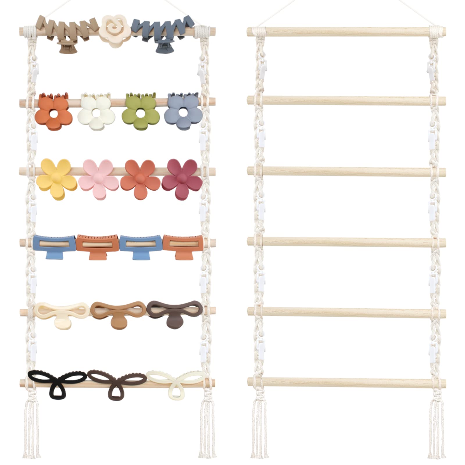 SNOWSTAR Macrame Hair Claw Clip Organizer - Hanging Hair Clip Holder & Storage for Women & Girls - Wall, Door & Closet Decor - Perfect for Bedroom, Bathroom & Dorm Organization