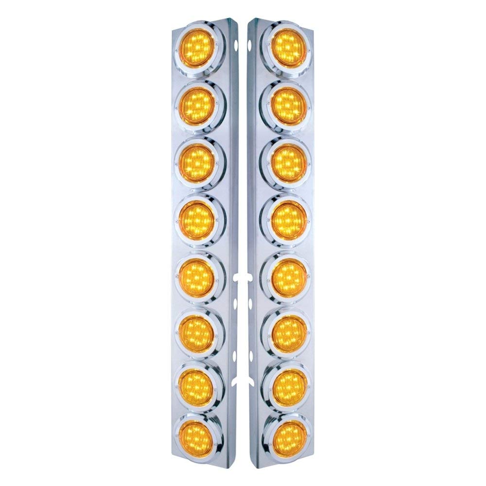 United Pacific 33700 - Stainless Steel Front Air Cleaner Light Bar with Bracket for Peterbilt Trucks - Amber Clearance & Marker Lights for Enhanced Road Safety & Visibility