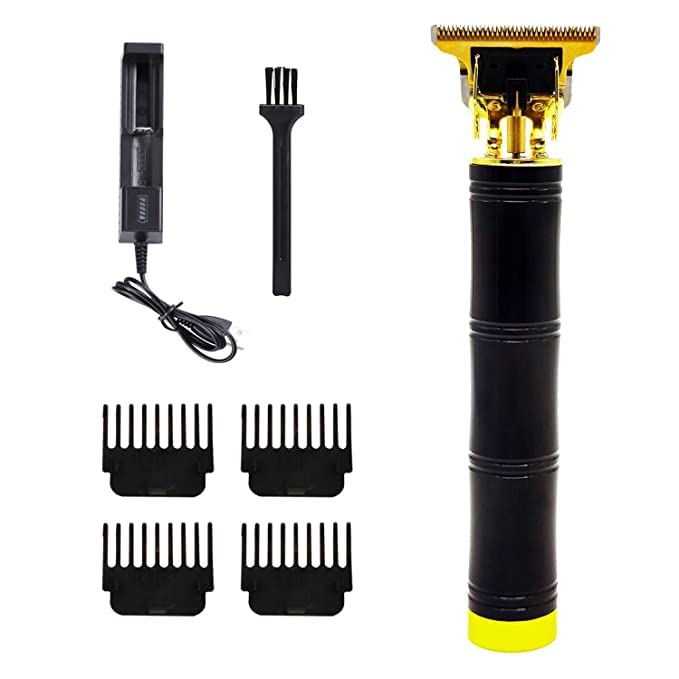 Professional RB POINT Hair Clippers for Men - Cordless Rechargeable T-Blade Trimmer with 1.5/2/3/4mm Zero Gap Adjustments, Black Bamboo Design - Perfect for Home Barbering, Beard Trimming, and DIY Haircuts