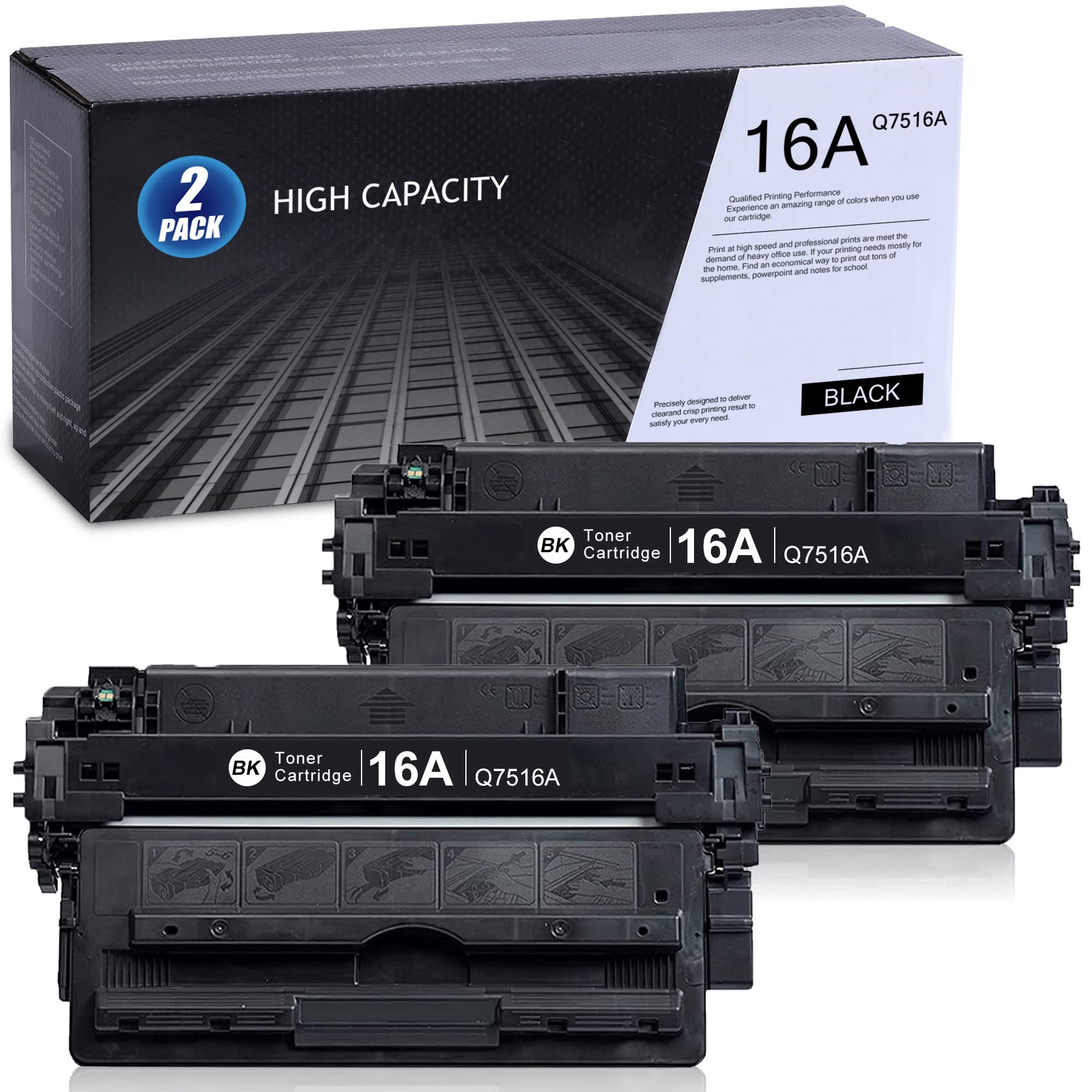 MANDBOY Compatible 16A Q7516A Toner Cartridge - 2 Pack Black - High Yield Replacement for HP 5200 5200N 5200tn 5200dtn 5200L Printer - Perfect for Office Printing & Bulk Document Production