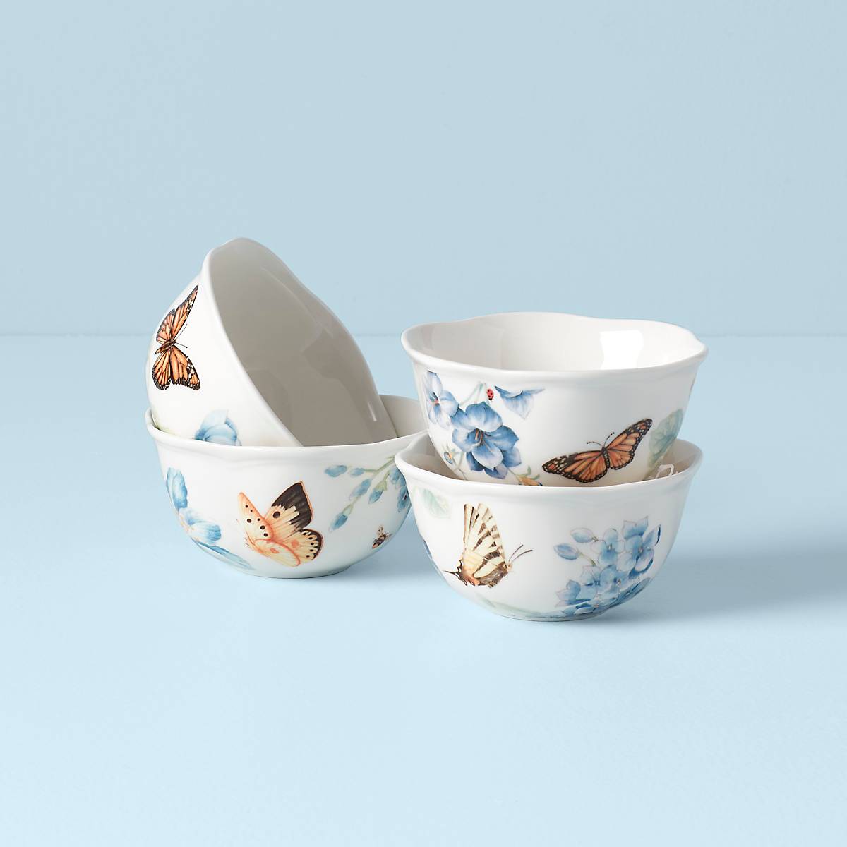 Butterfly Meadow Blue Dessert Bowls Set of 4 - Elegant Ceramic Small Plates for Ice Cream, Pudding & Fruit - Perfect for Parties, Tea Time & Home Decor