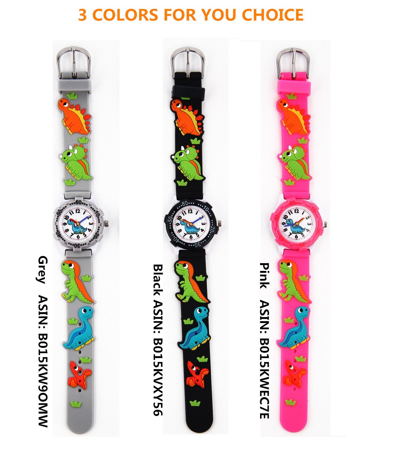 Jewtme Cute Analog Teaching Watch for Kids Ages 3-8 - 3D Silicone Cartoon Watch for Boys & Girls - Perfect for Learning Time & School Activities