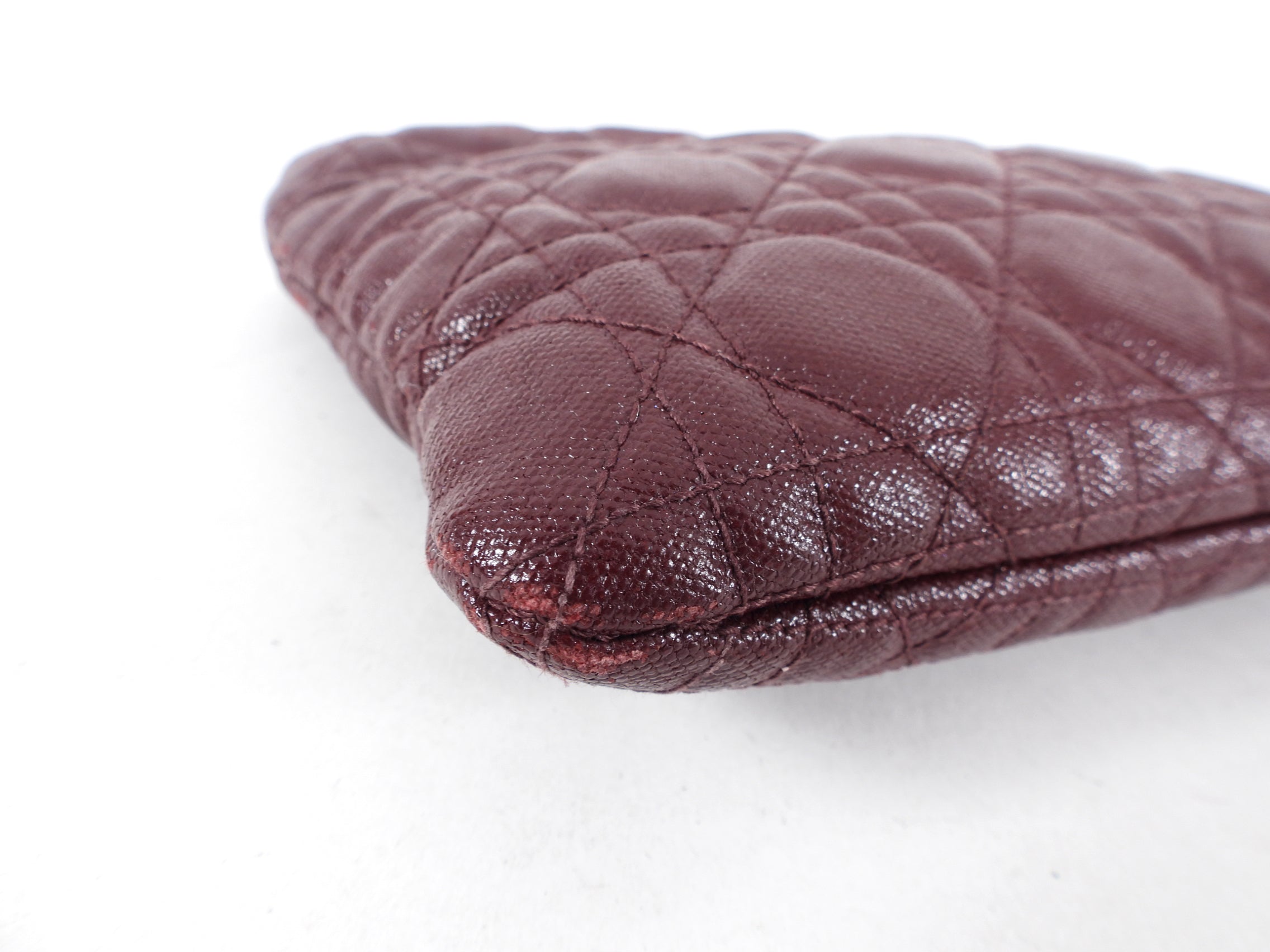 Dior Burgundy Coated Canvas Cannage Cosmetic Clutch Bag for Women | Luxury Makeup Pouch | Perfect for Travel, Parties & Everyday Use