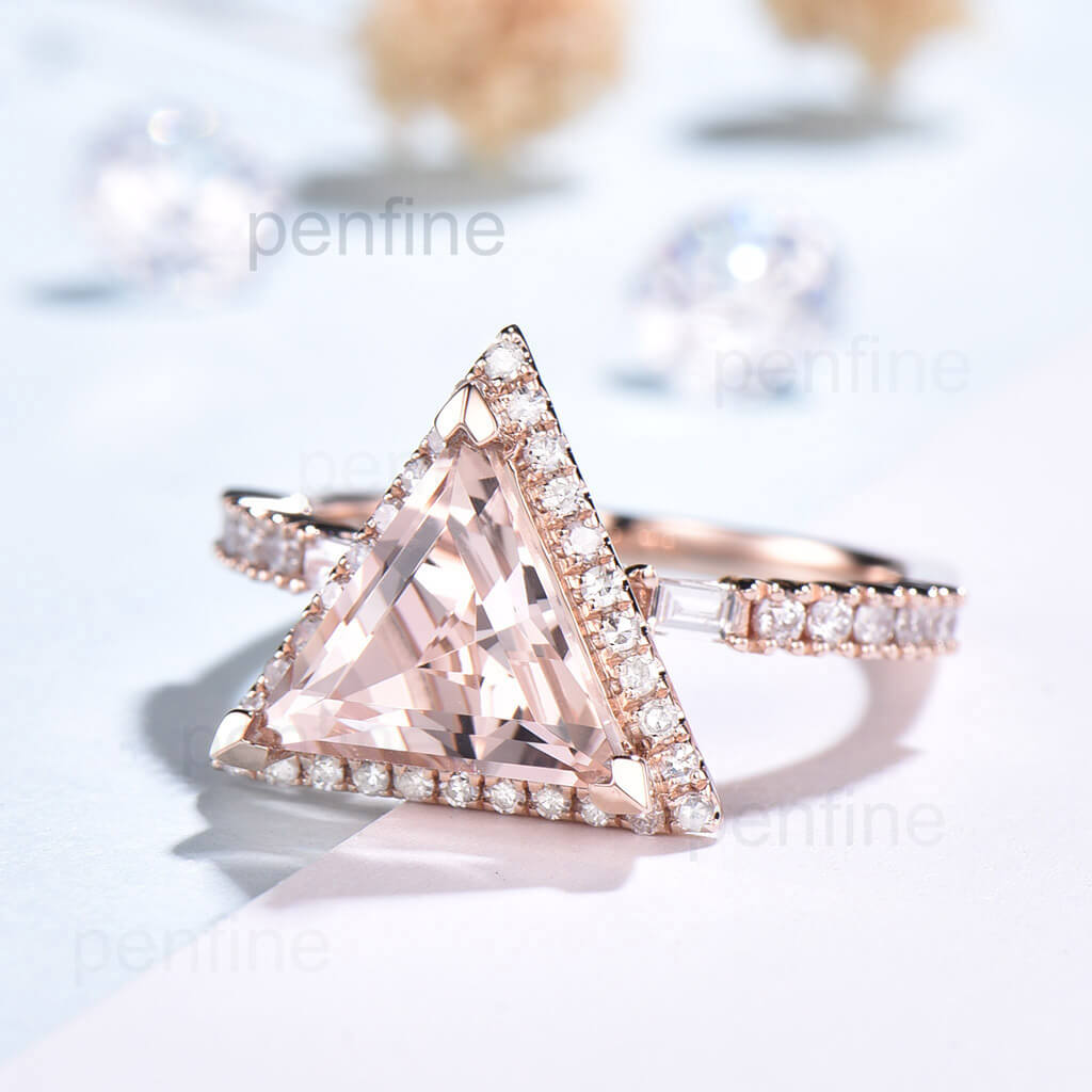 9mm Trillion Cut Morganite Diamond Engagement Ring in Rose Gold - Perfect for Proposals, Weddings & Anniversary Gifts