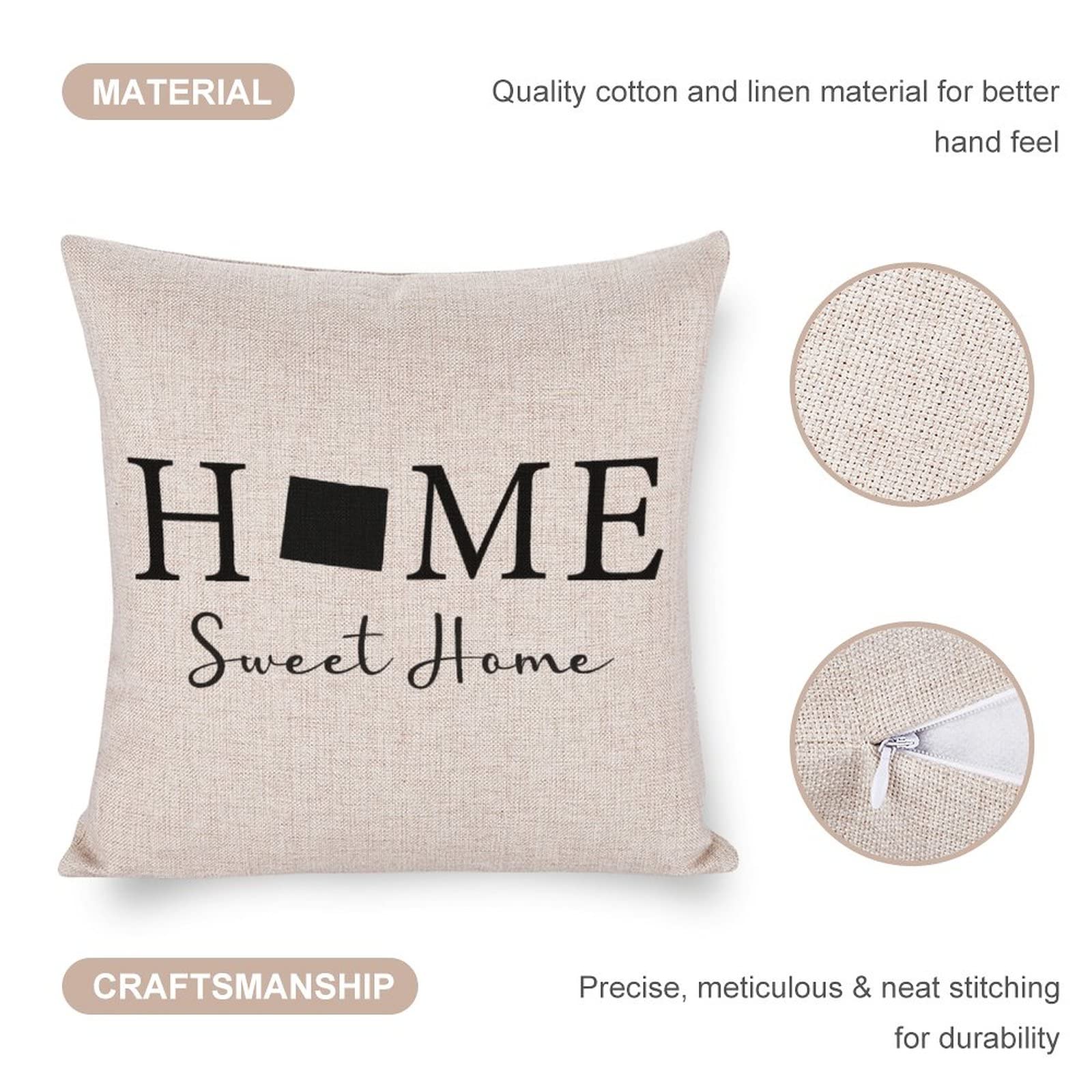 Wyoming State Map Farmhouse Pillow Covers - 16x16 Inch Linen Throw Pillowcase with 