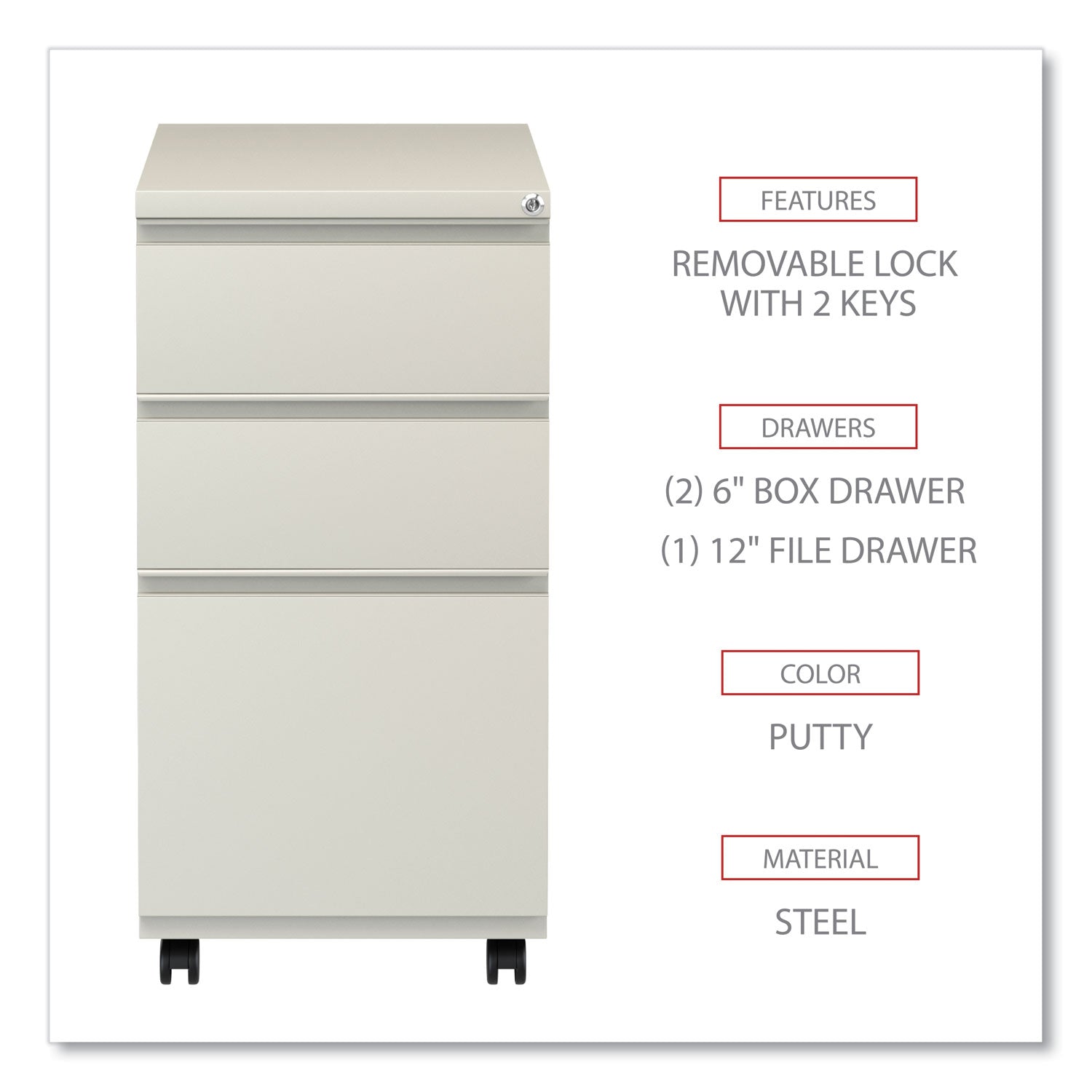 Alera® 3-Drawer File Pedestal with Full-Length Pull - Left or Right Opening, Box/File/Legal/Letter Size, Putty Finish, 14.96